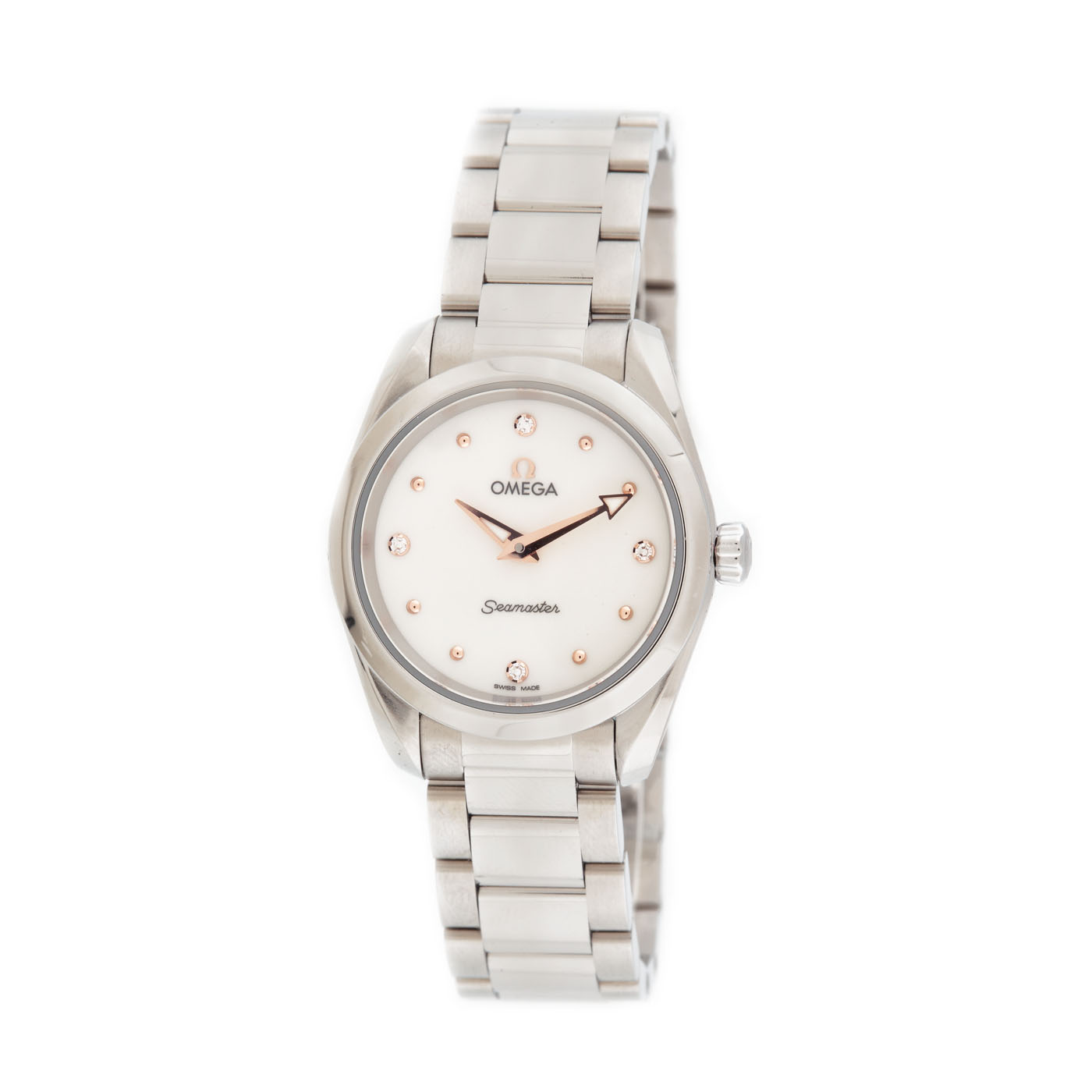 Ceas Omega Seamaster, de mână, de damă, decorat cu diamante