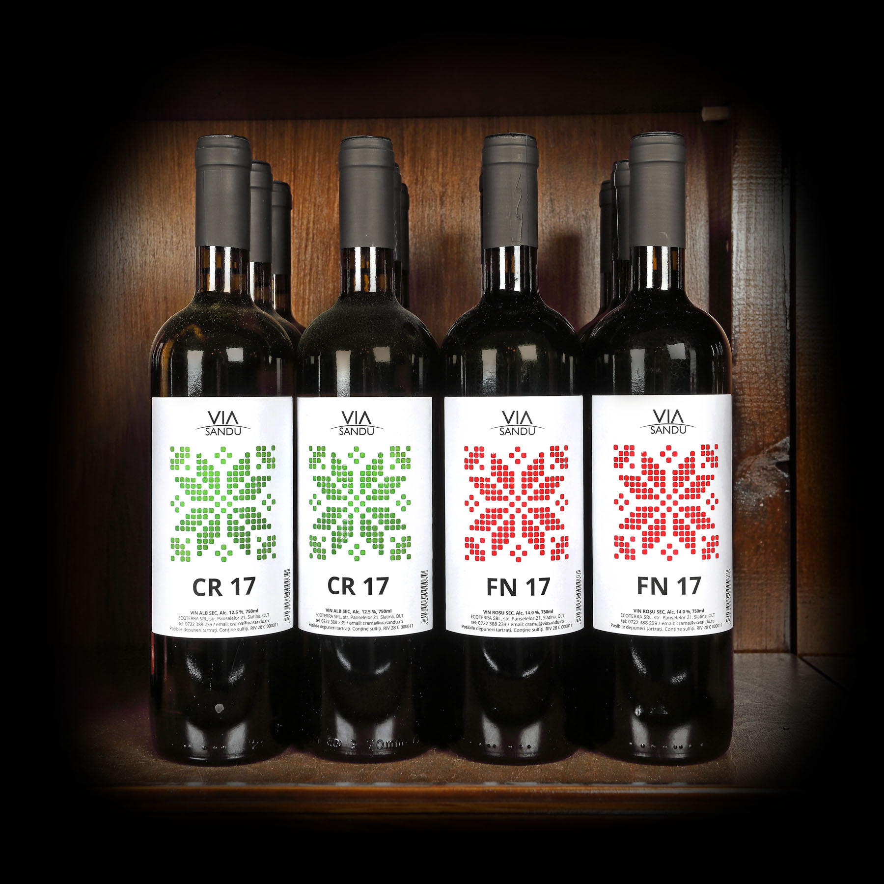 Lot format din 12 sticle de vin alb și roșu de la Via Sandu,  CR17 și FN17, 2017, 12st x 0,75l