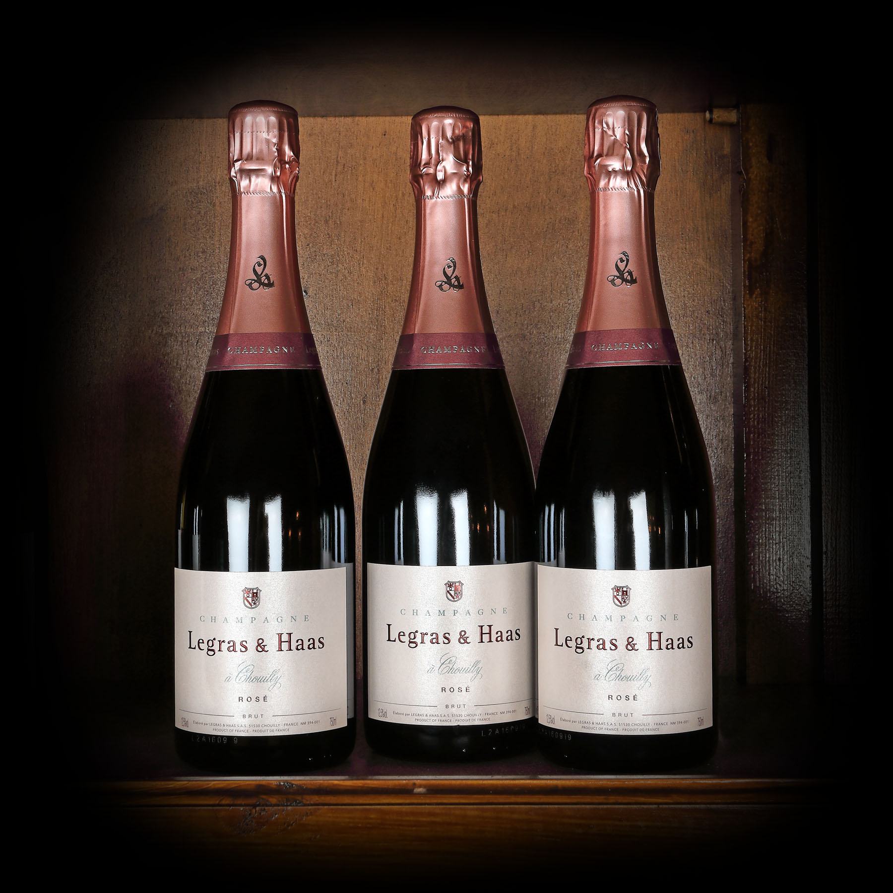 Lot de Champagne Legras & Haas, Chouilly, rosé, non vintage, 3st x 0,75l