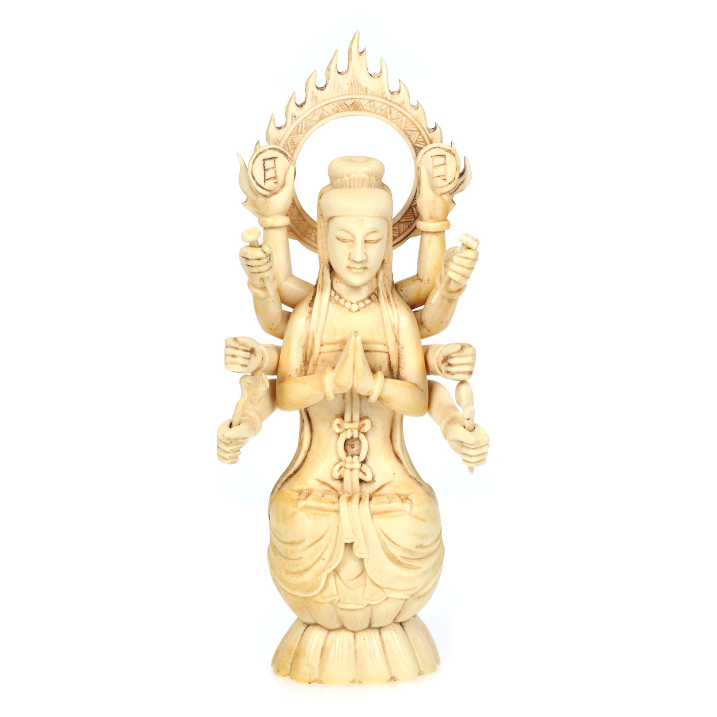 Statuetă din fildeș, reprezentând-o pe Marici, zeița luminii și a soarelui, perioada dinastiei Qing, China, începutul sec. XX