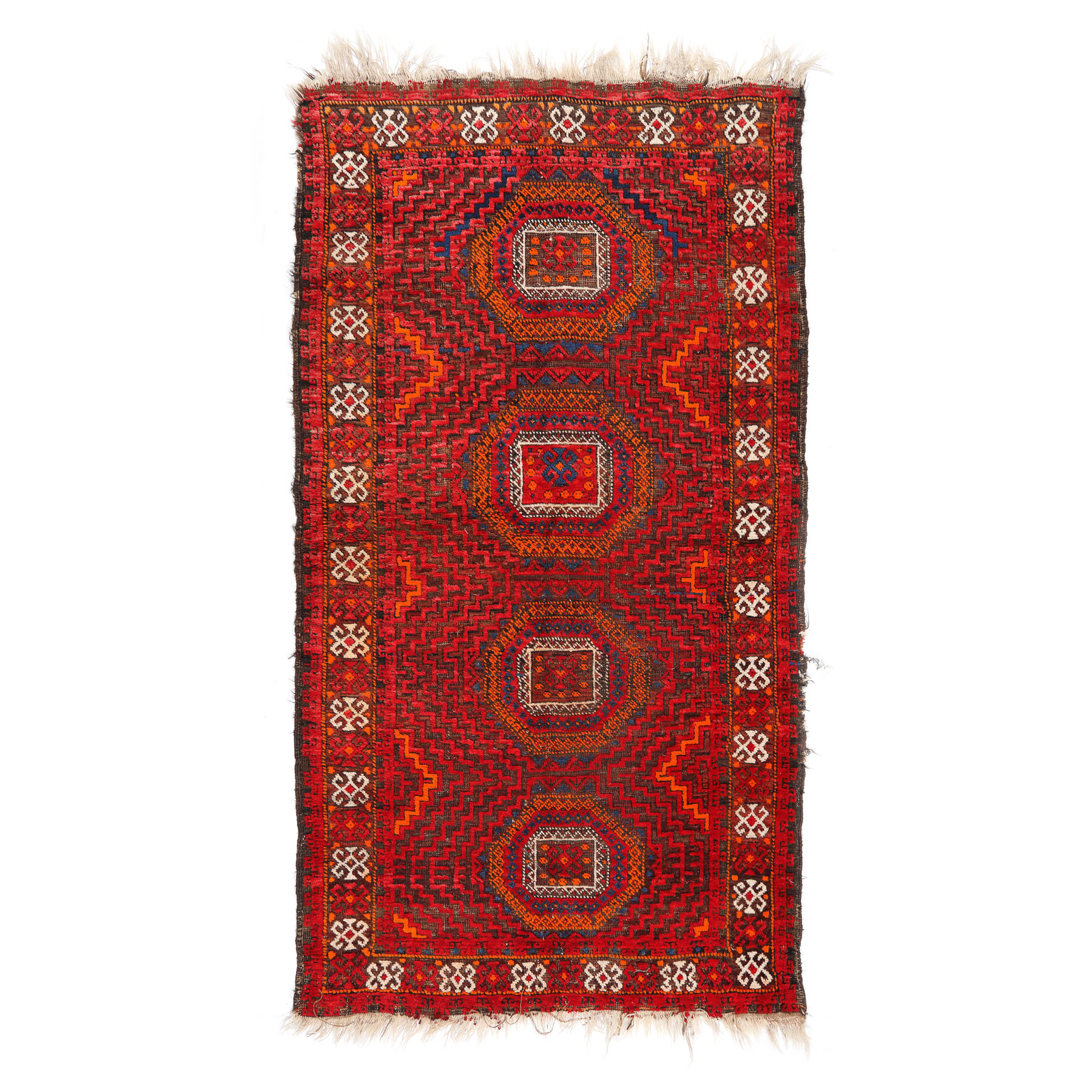 Covor Afshar din lână, decorat cu tarantule stilizate și alte motive geometrice, Iran