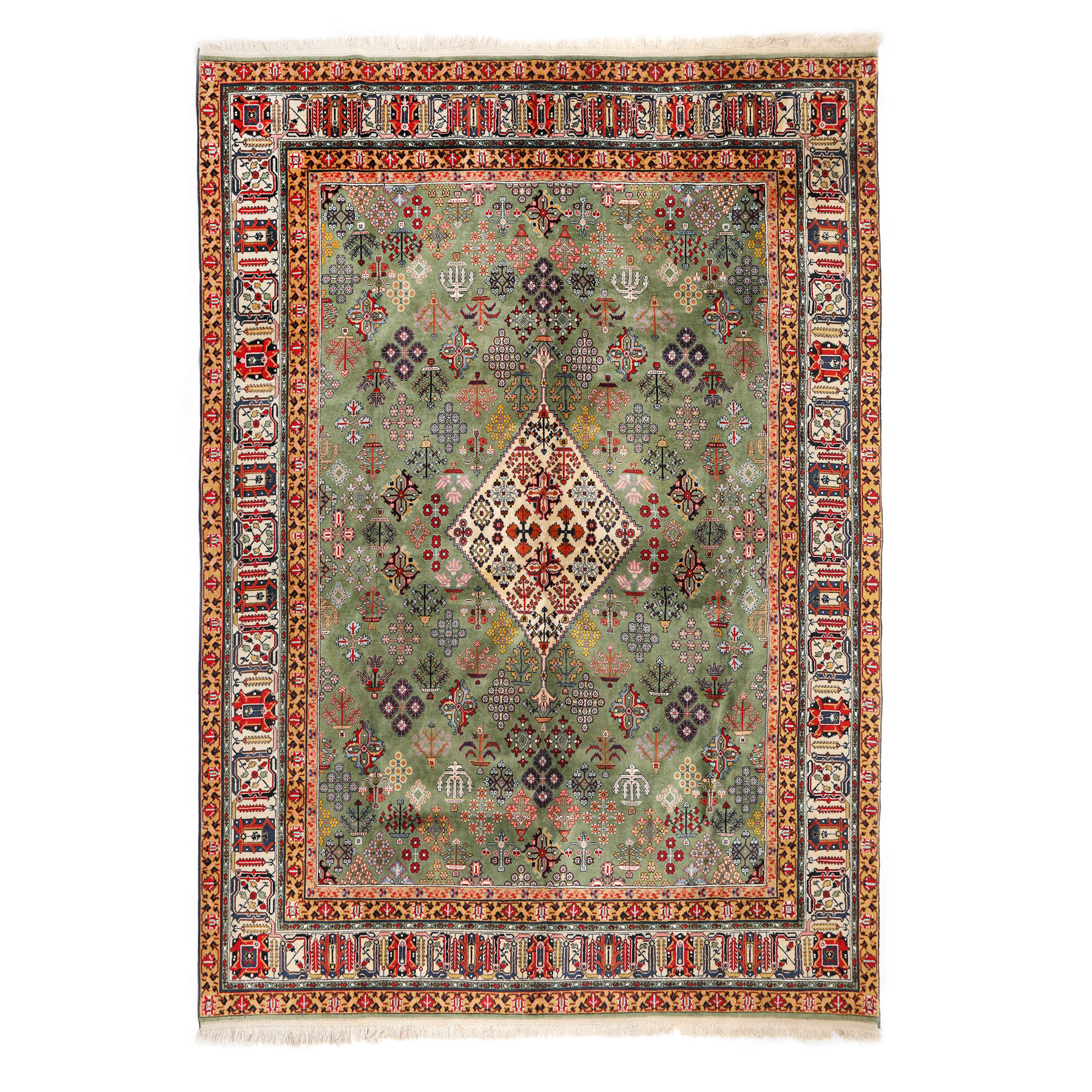 Covor Malayer din lână, decorat cu medalion central și motive geometrice, Iran