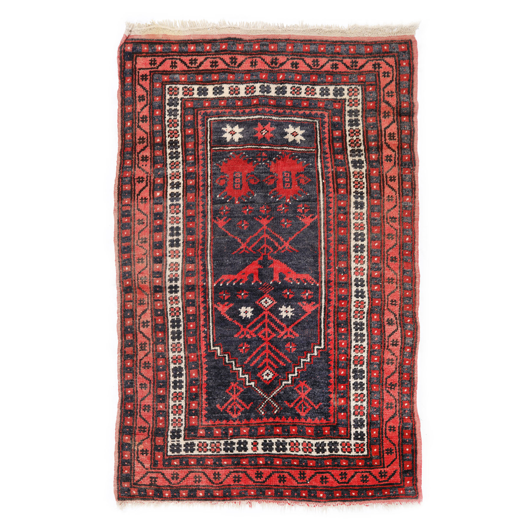 Covor Meshkin din lână, pentru rugăciune, decorat cu mihrab și motive geometrice, Iran