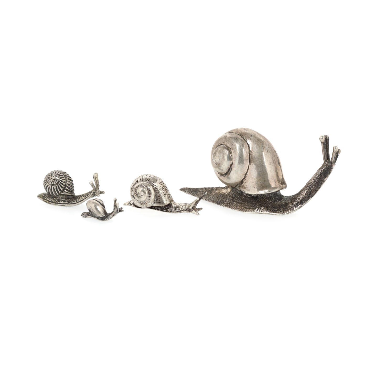 Colecție de patru miniaturi din argint, în forma unor melci