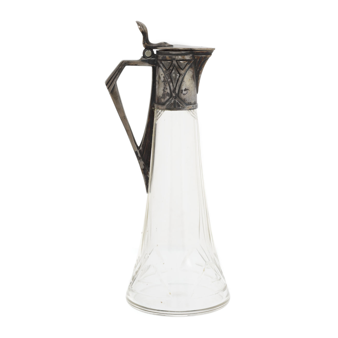 Carafă WMF, în stil Sezession, cu capac și ansă argintate, cca. 1900