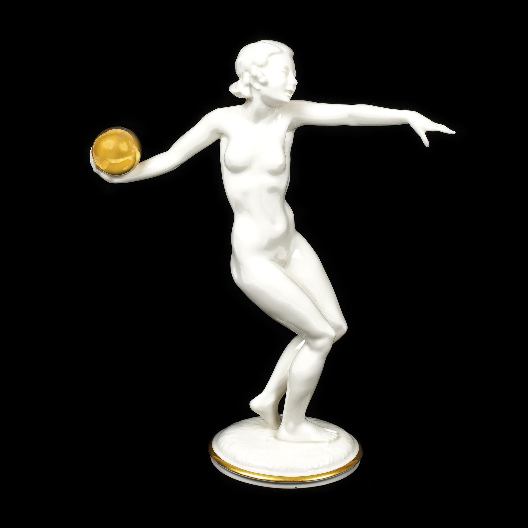 Statuetă Art Deco din porțelan Hutschenreuther, în forma unui grațios nud feminin, cca. 1930