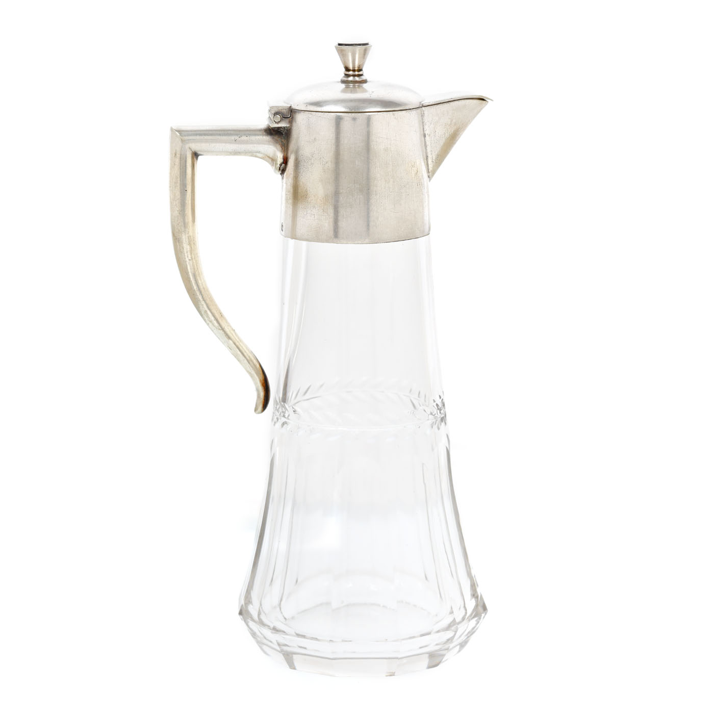 Carafă WMF, cu bordură, ansă și capac din metal argintat, cca. 1900