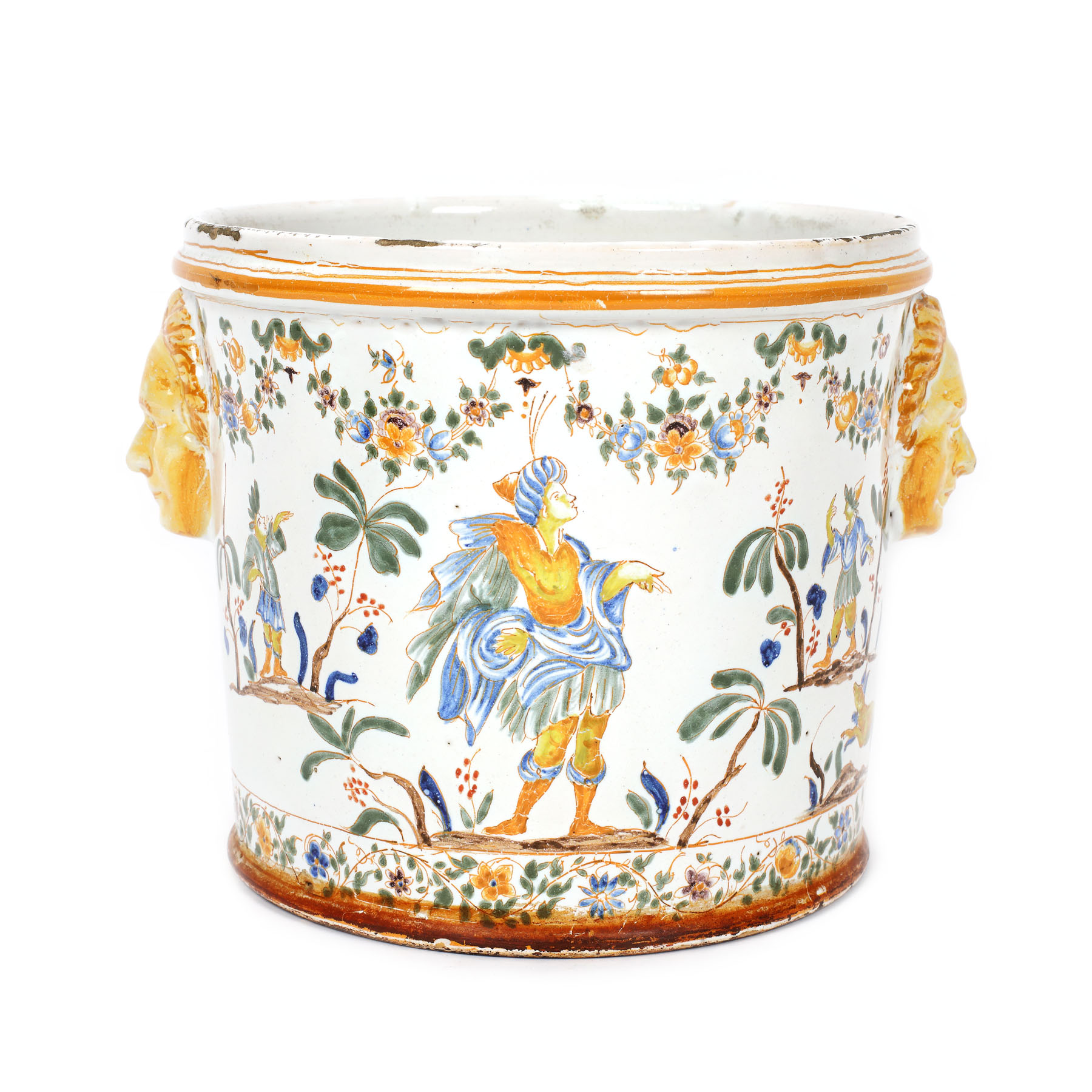 Cache-pot din faianță pictată cu decor Renascentist, sfârșitul sec. XIX