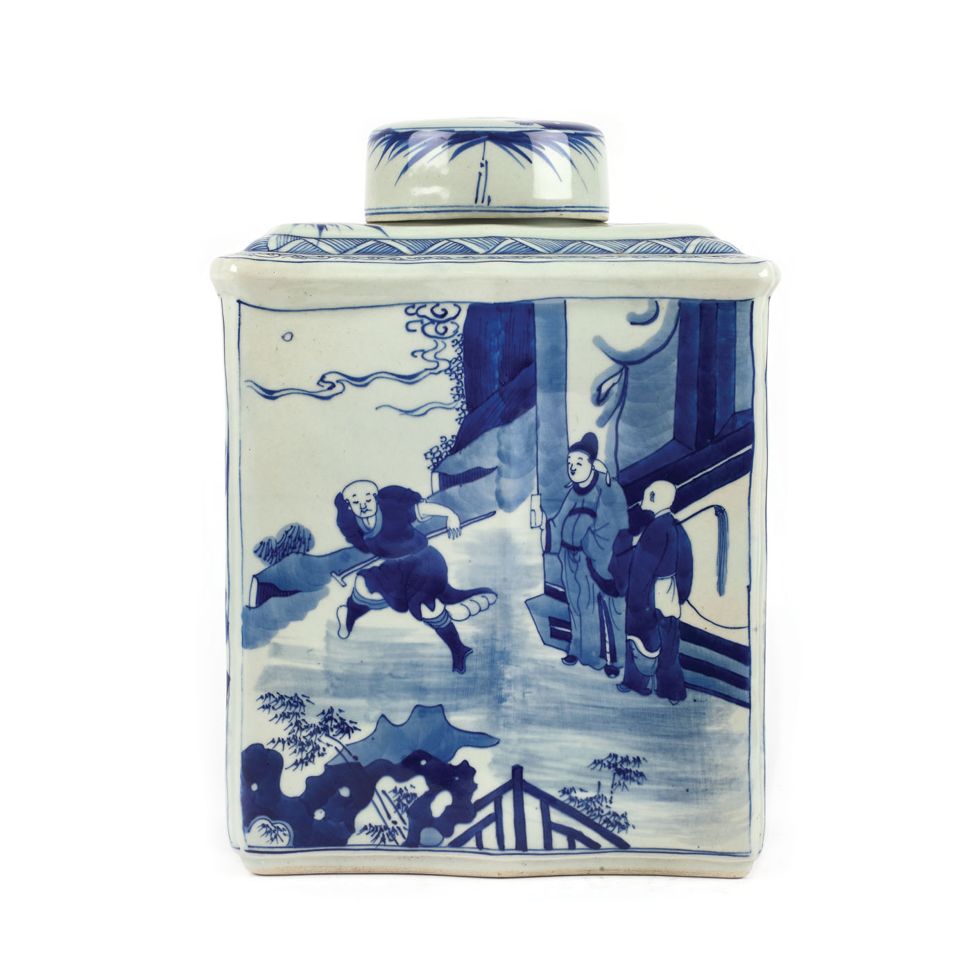 Monumental vas cu capac pentru ginseng, din porțelan pictat cu scene specifice stilului tradițional, purtând marca împăratului Kangxi, China, sec. XVIII