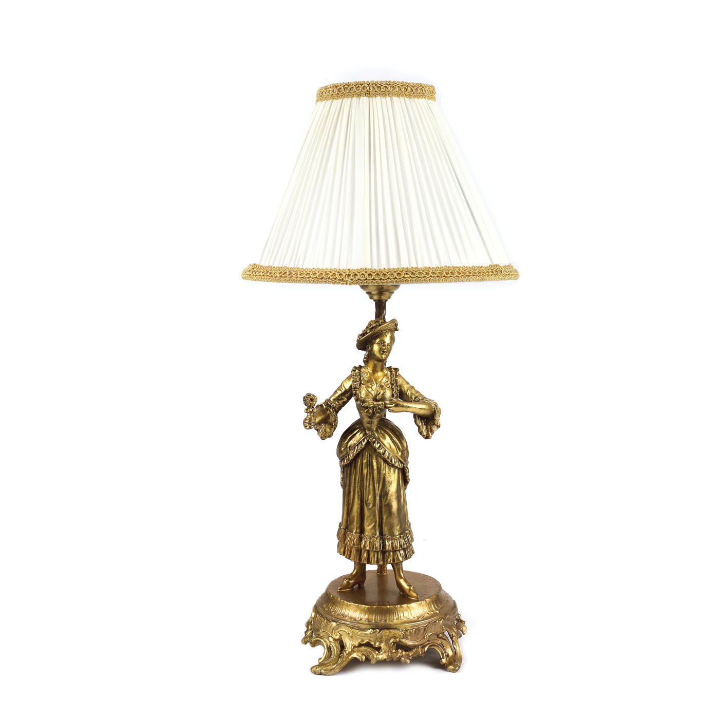  Lampă Belle Époque, din bronz doré, cu decor figurativ, cca. 1900