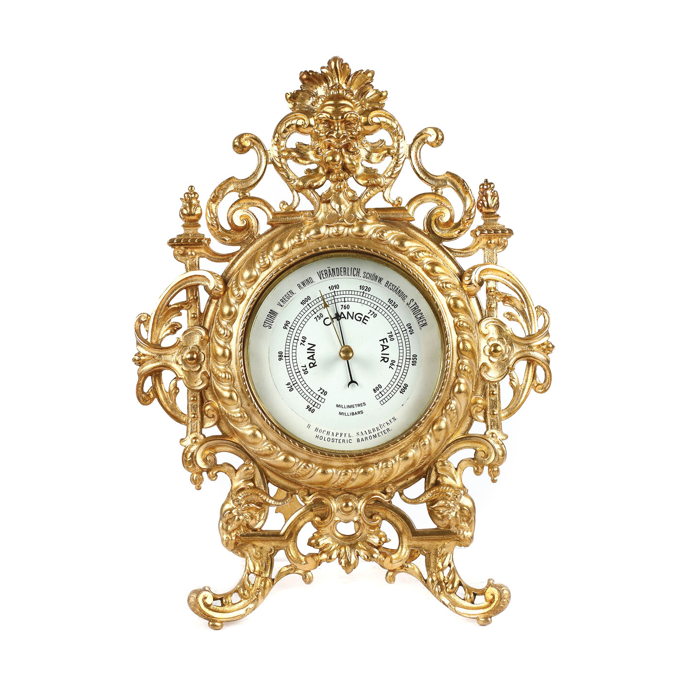 Barometru Belle Époque, cu decor în manieră Régence din bronz aurit, cu decor executat manual, cca. 1880-1900