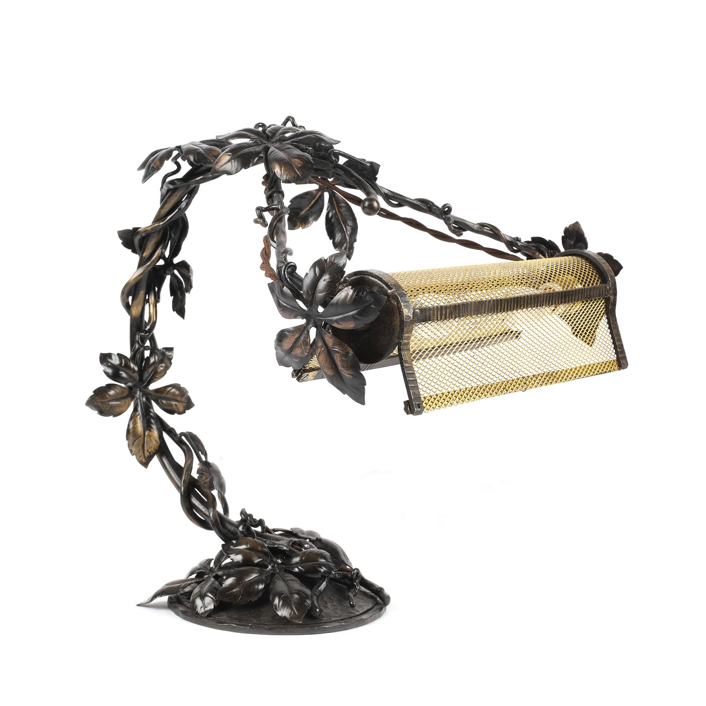 Rarisimă lampă Art Nouveau, din fier forjat și bronz, design atribuit Jean Keppel, École de Nancy, cca. 1900