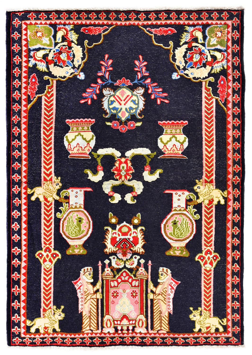 Covor din lână Shiraz, decorat cu motive imperiale, Iran, cca. 1950