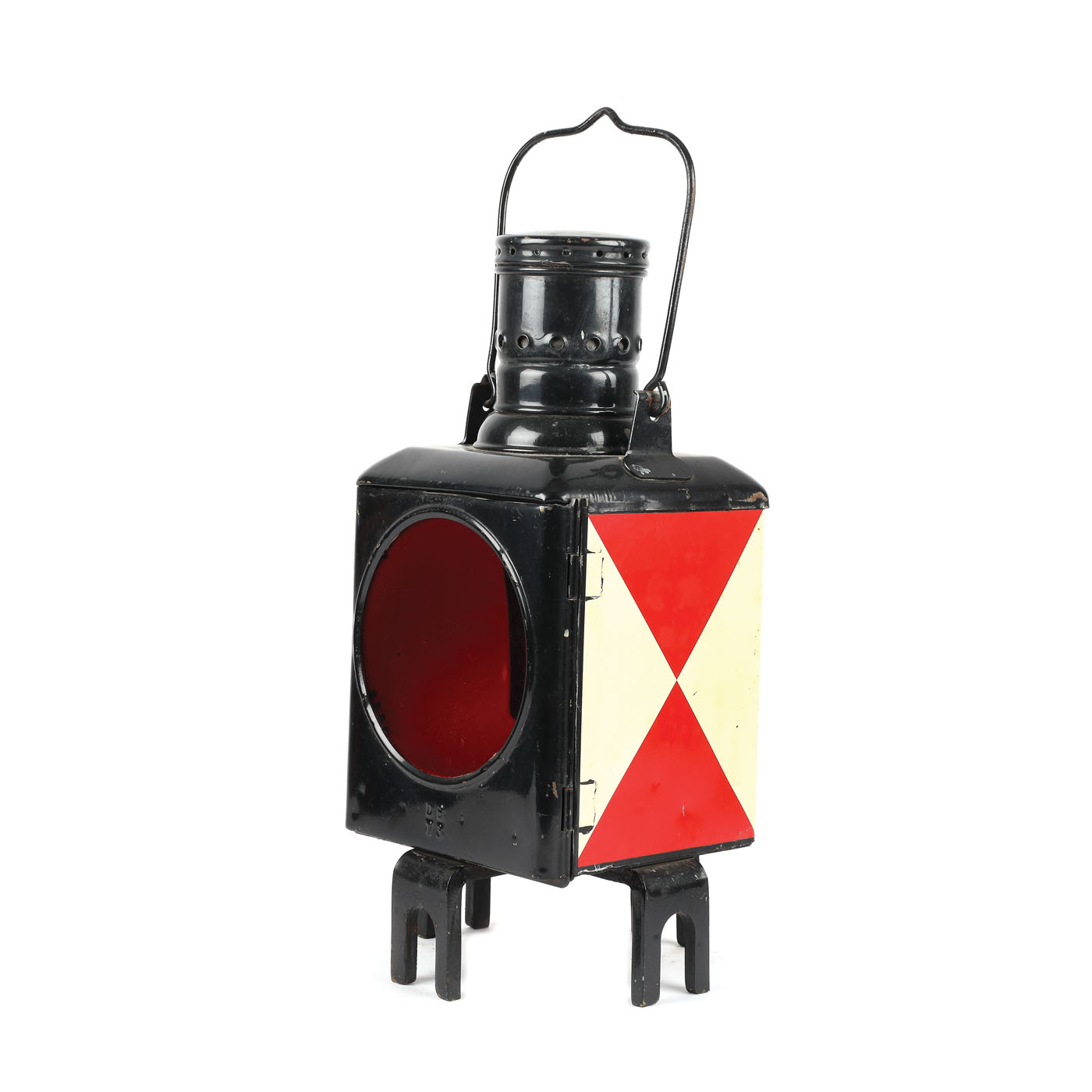 Rară lampă Kosmos cu gaz, de semnalizare pentru trenuri, realizată pentru căile ferate germane, începutul sec. XX