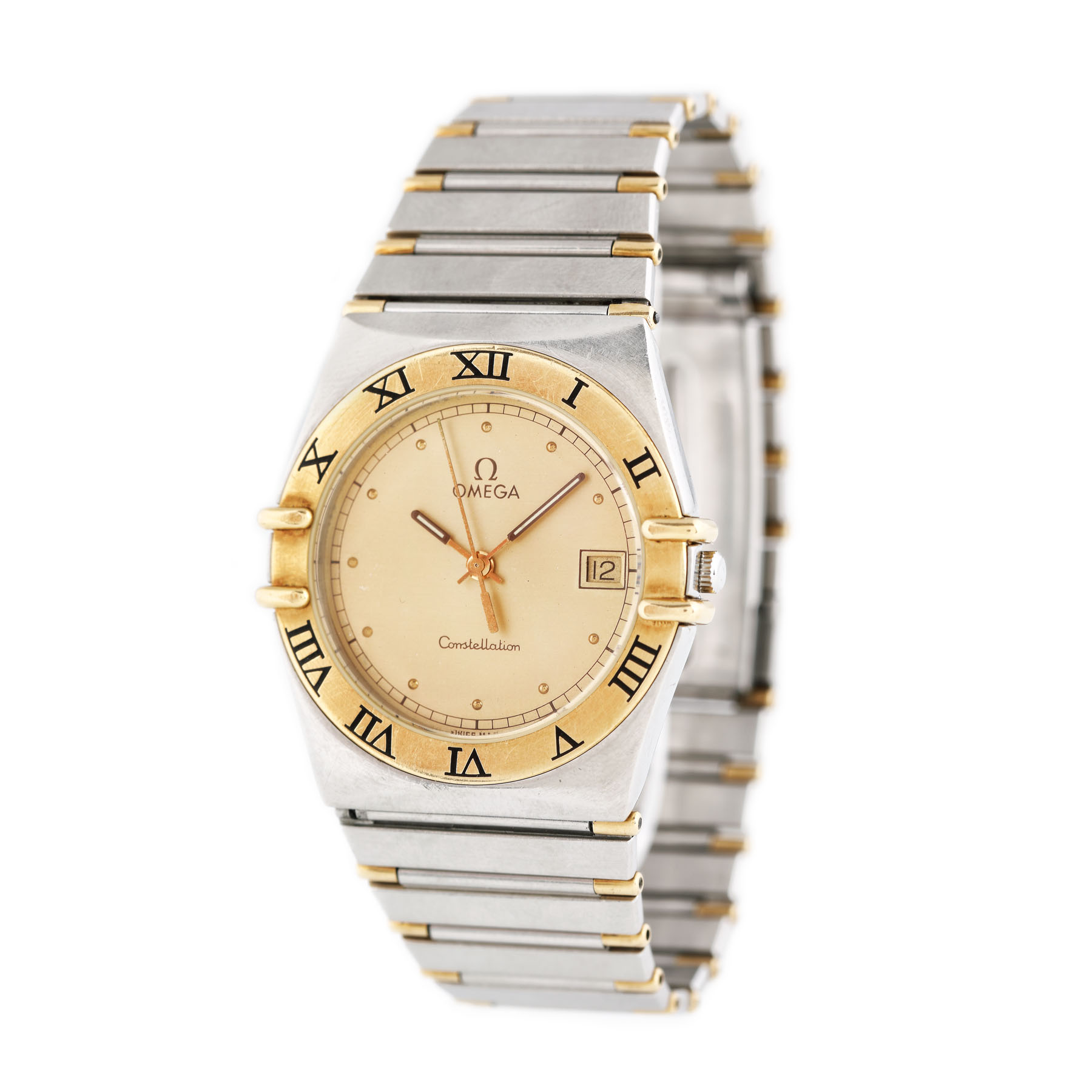 Ceas Omega Constellation, din oțel și aur, de mână, unisex