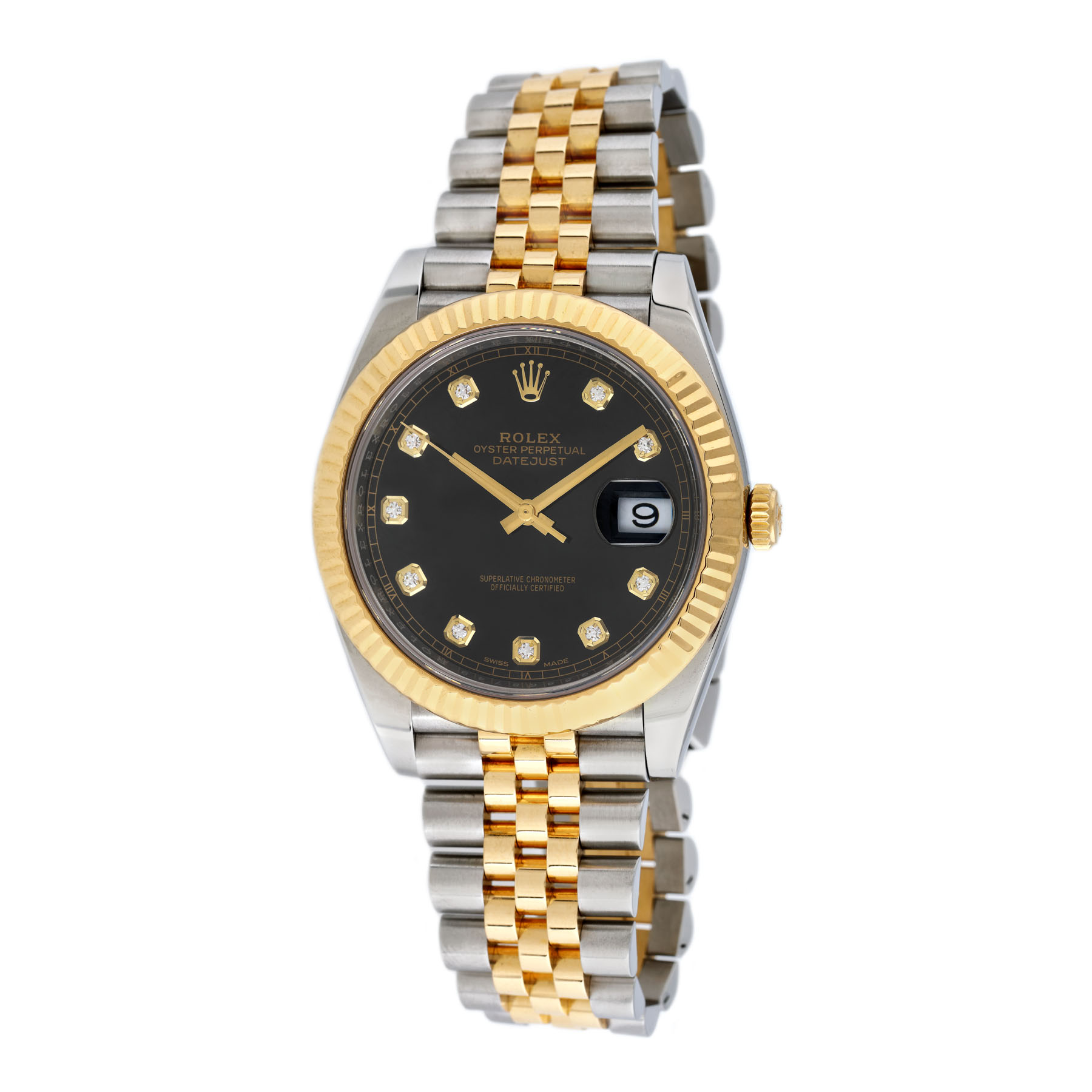 Ceas Rolex Oyster Perpetual DateJust, din aur și oțel, de mână, de damă, decorat cu diamante