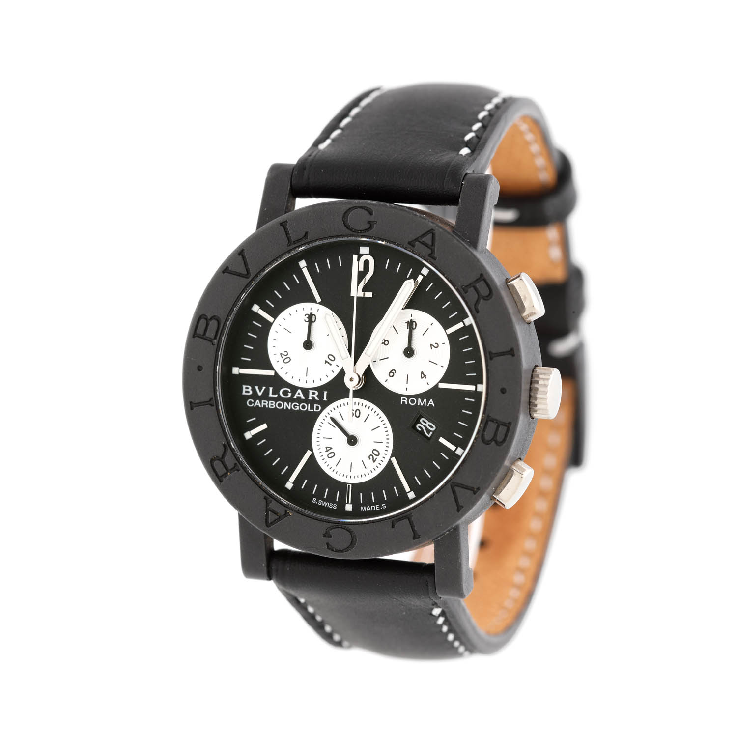 Ceas Bvlgari Carbongold Roma, din carbon și aur alb, de mână, unisex, ediție limitată