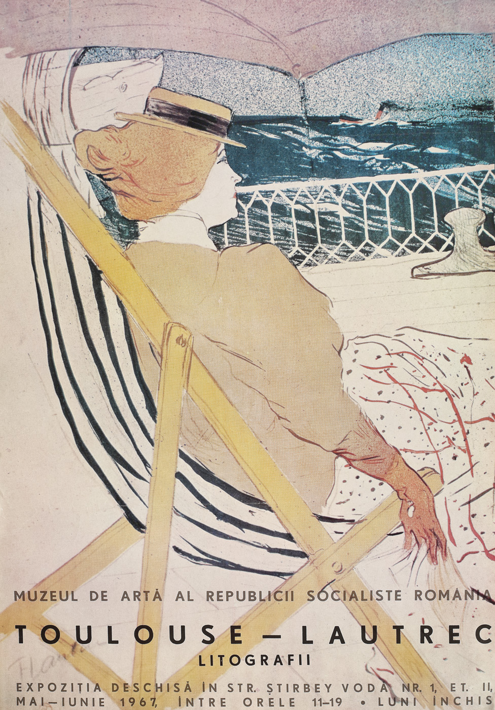 Afiș al unei expoziții de litografii Toulouse-Lautrec, la Muzeul de Artă al Republicii Socialiste România, 1967