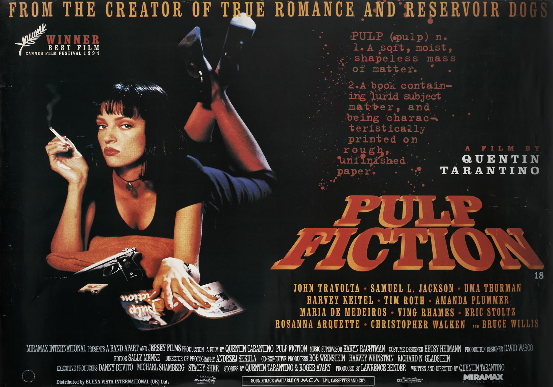 Movie poster for "Pulp Fiction", directed by Quentin Tarantino, 1994