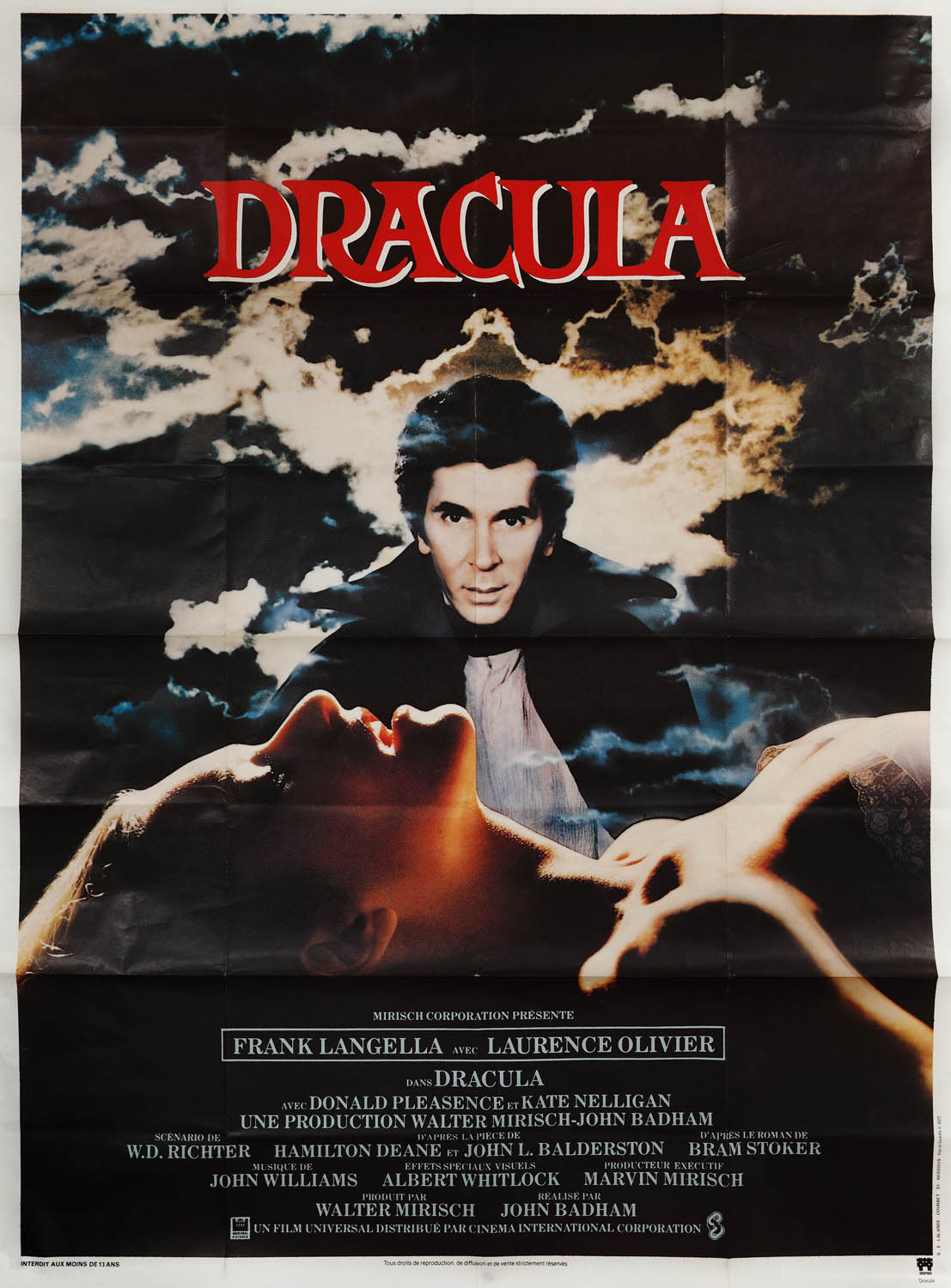French movie poster for "Dracula", with Frank Langella and Laurance Olivier, 1979