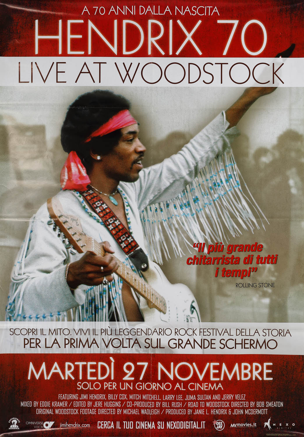 Movie poster "Hendrix 70: Live at Woodstock", documentary,  directed by Bob Smeaten, 2012 