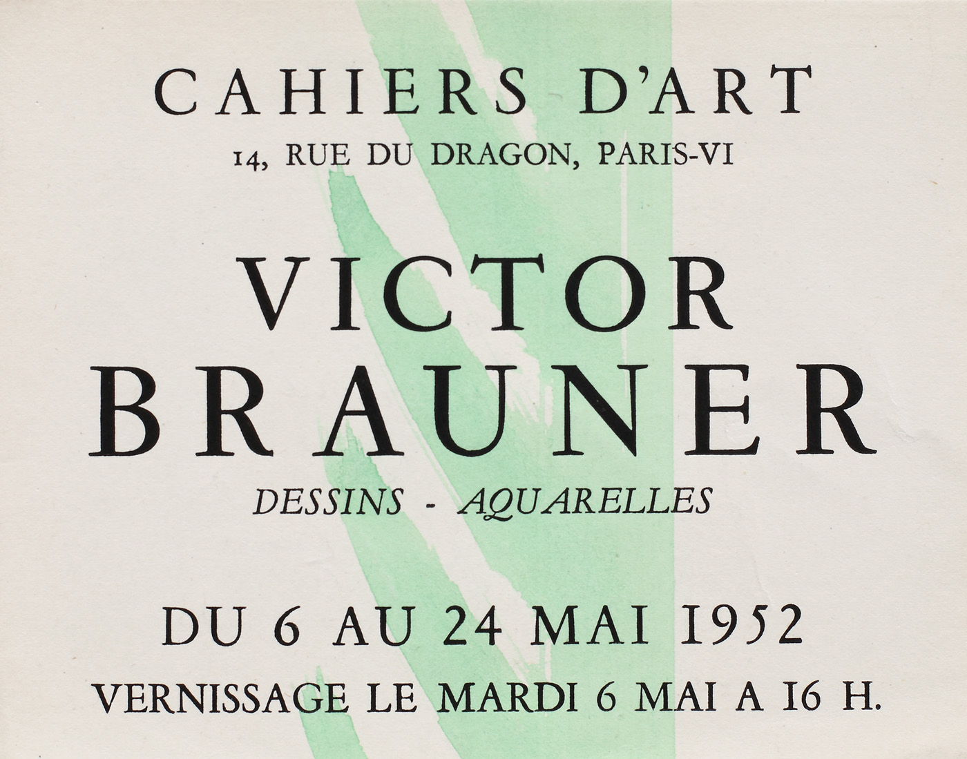 Invitation to Victor Brauner Exhibition Dessins - Aquarelles , Cahiers d'Art, Paris, 1952 - handpainted by the artist