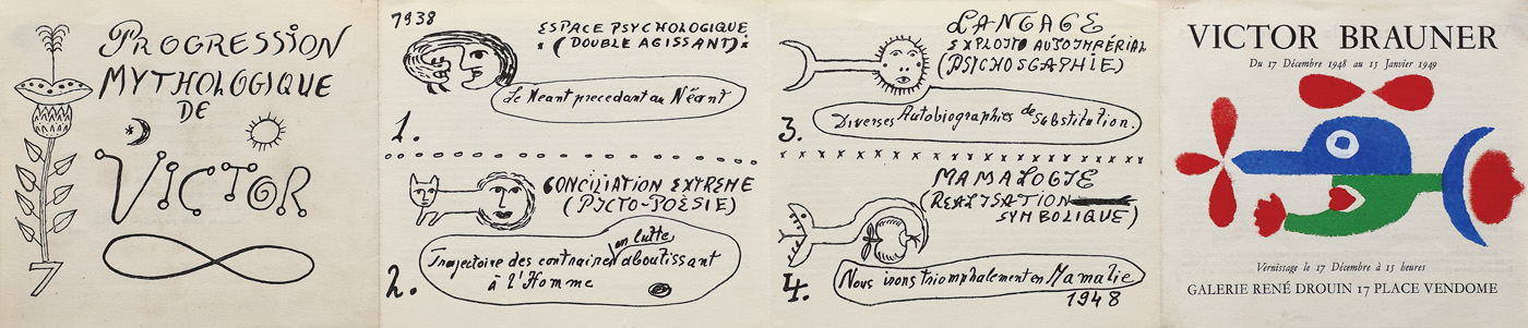 Invitation to the Victor Brauner Exhibition, "Progression Mithologique de Victor", Galerie Rene Drouin, Paris, 1948-1949