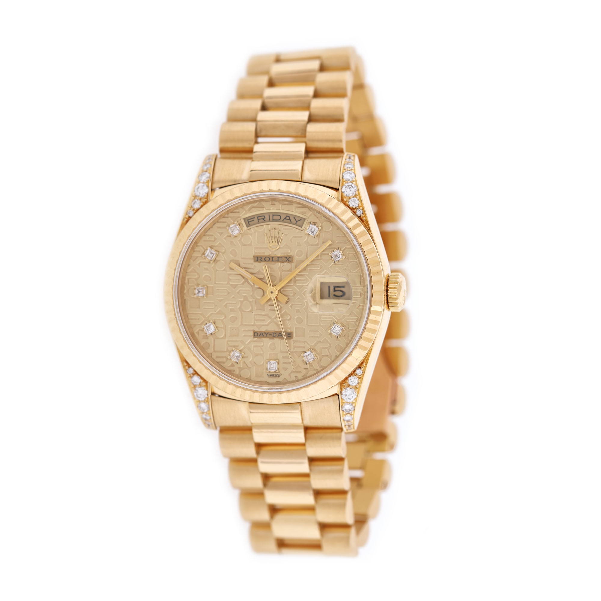Ceas Rolex Day-Date, din aur, de mână, de damă, decorat cu diamante