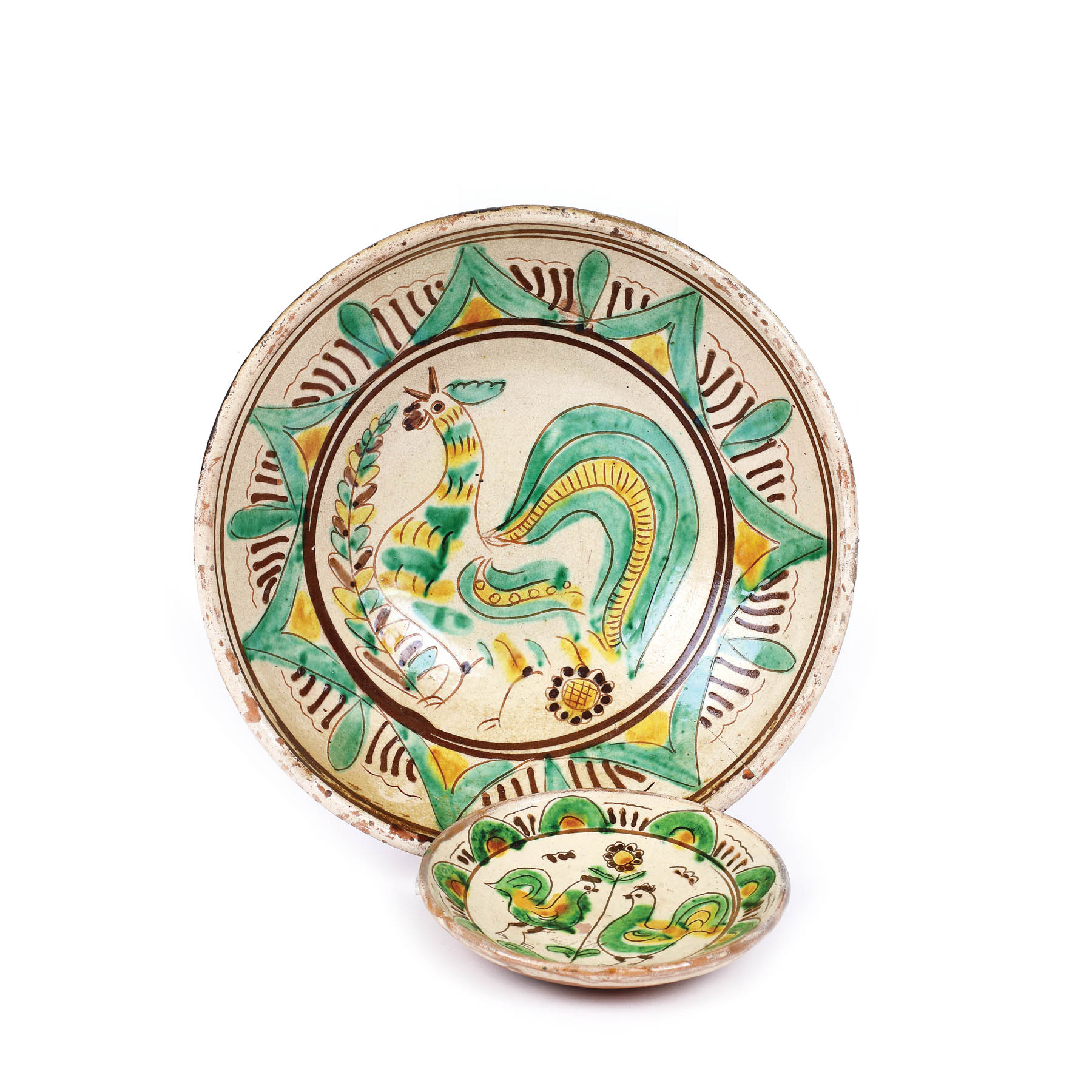 Kuty ceramic set, decorated with the rooster motif, signed Constantin Colibaba