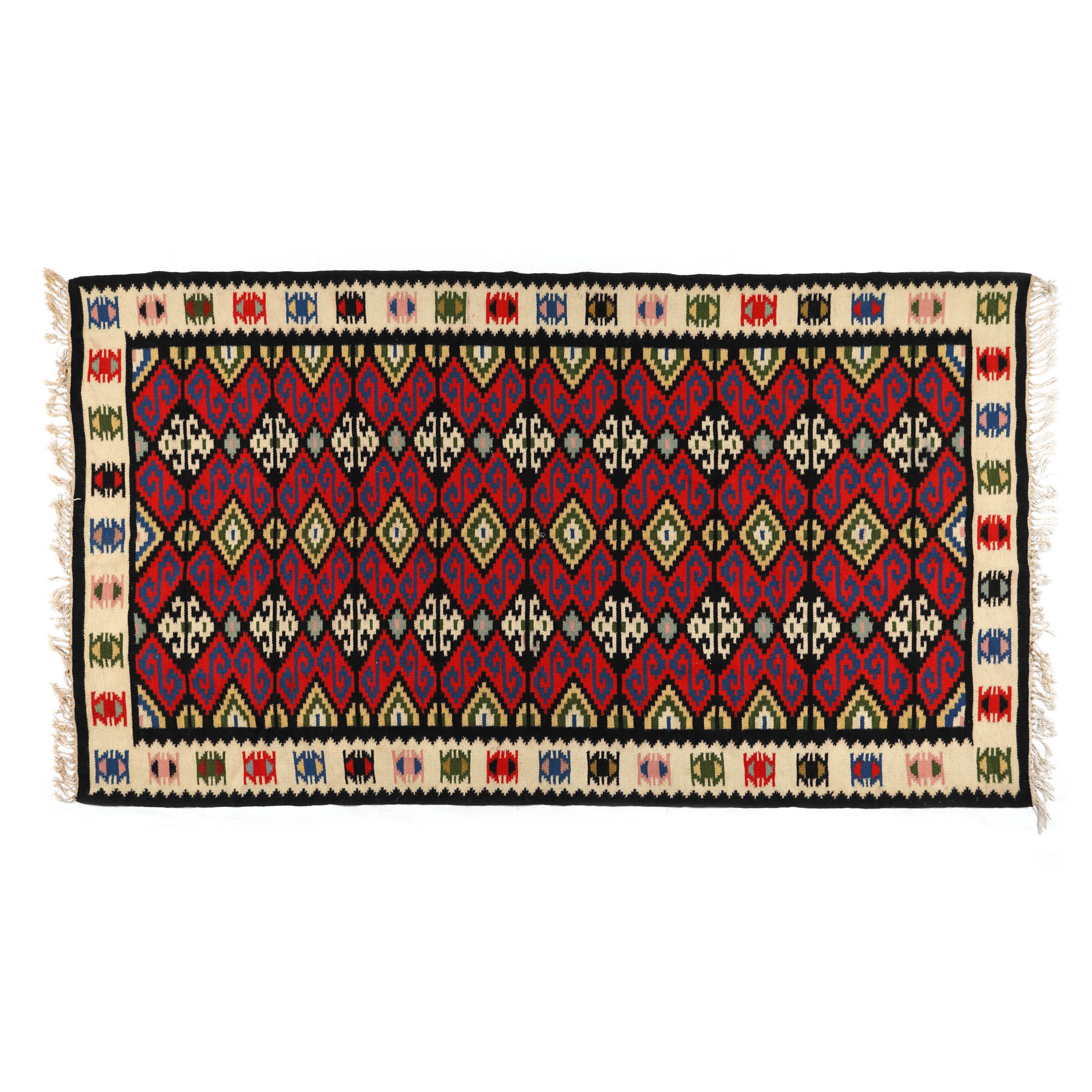 Traditional Romanian wool rug, decorated with geometric motifs