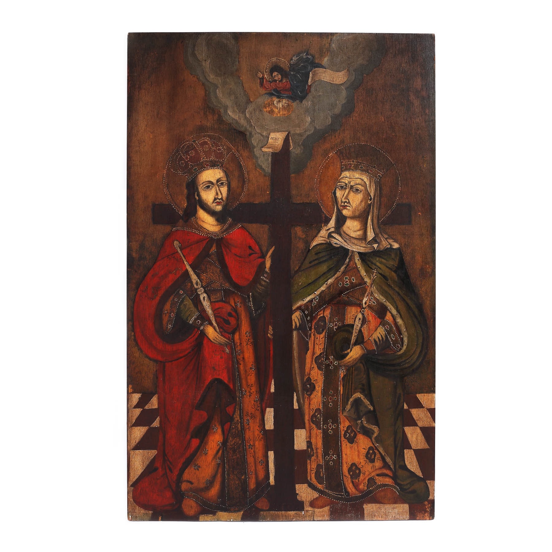 Icoană împărătească pe lemn, ”Sfinții Împărați Constantin și Elena”, școală românească, început sec. XX