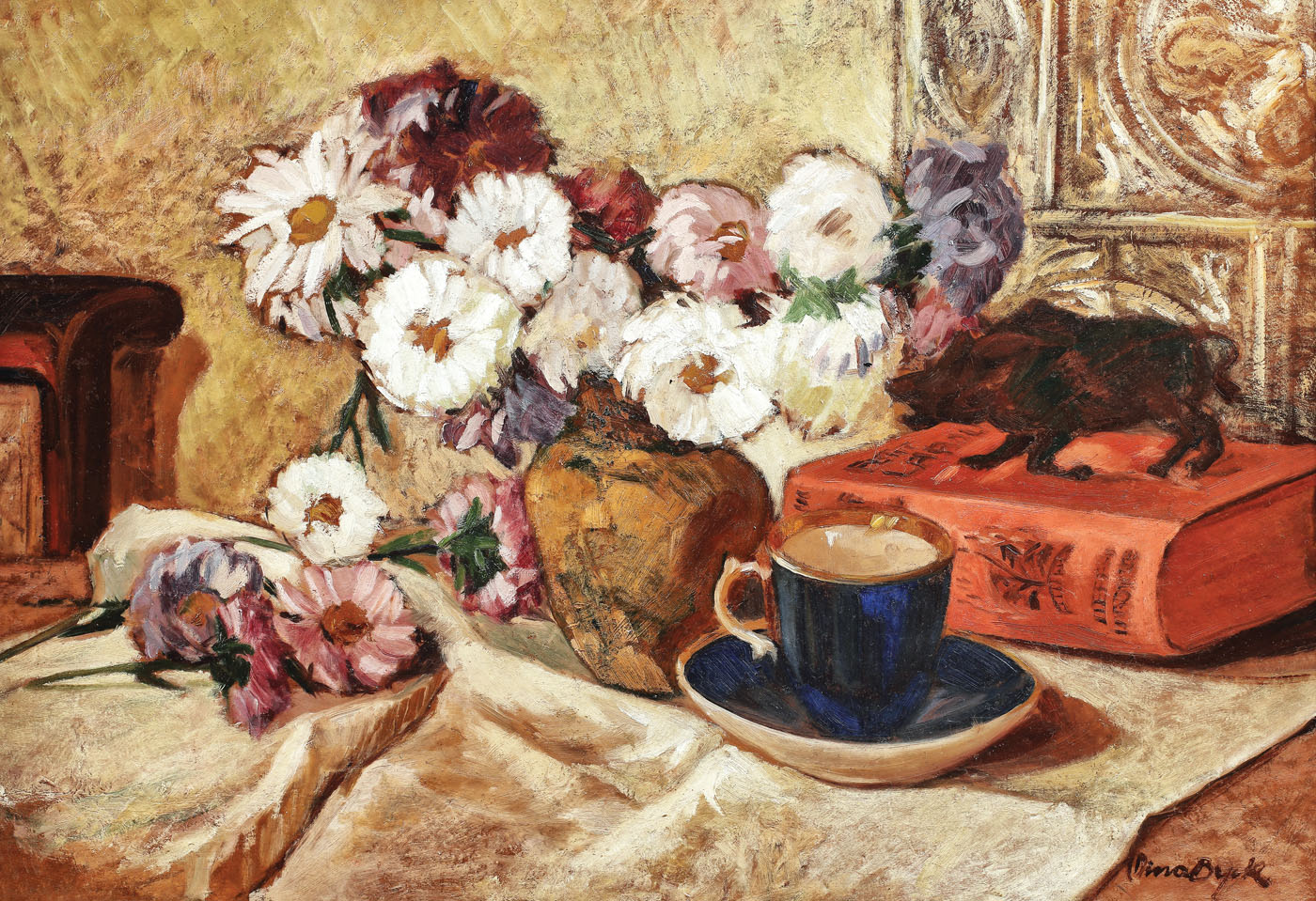 Natură statică cu tufănele şi ceaşcă de cafea