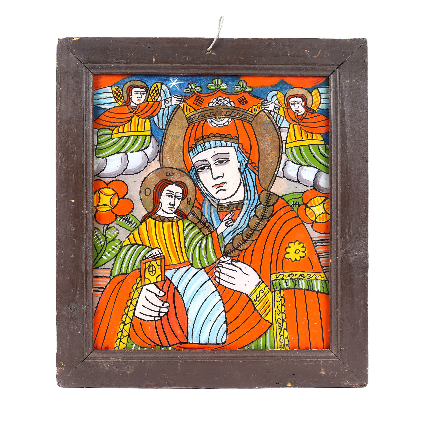 Icoană pe sticlă, ”Maica Domnului cu Pruncul (Hodighitria)", atelier transilvănean (Șcheii Brașovului), sfârșitul sec. XIX