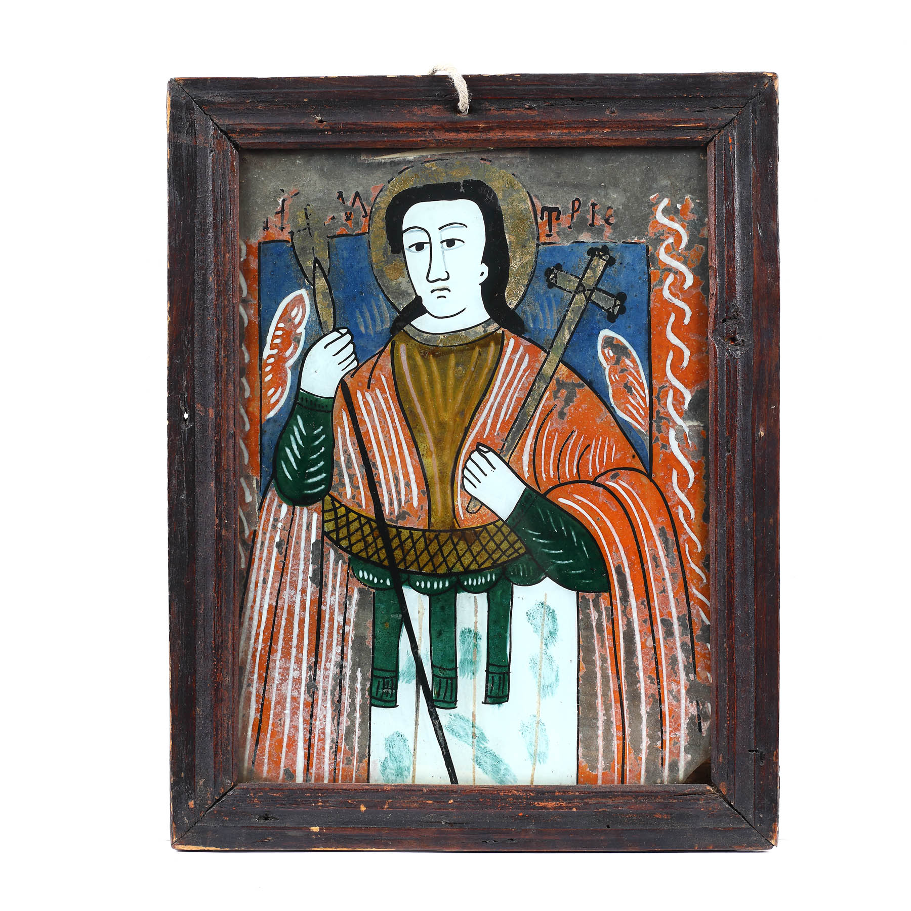 "Saint Demetrios", with a painted frame, Transylvanian Workshop (Nicula)