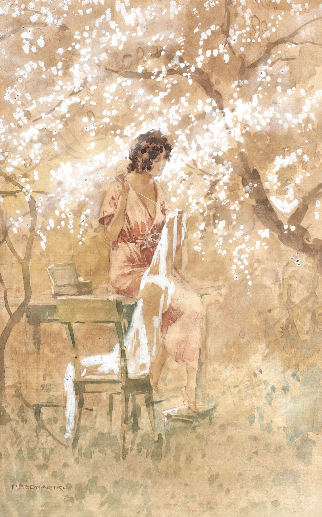 Sewing in the orchard