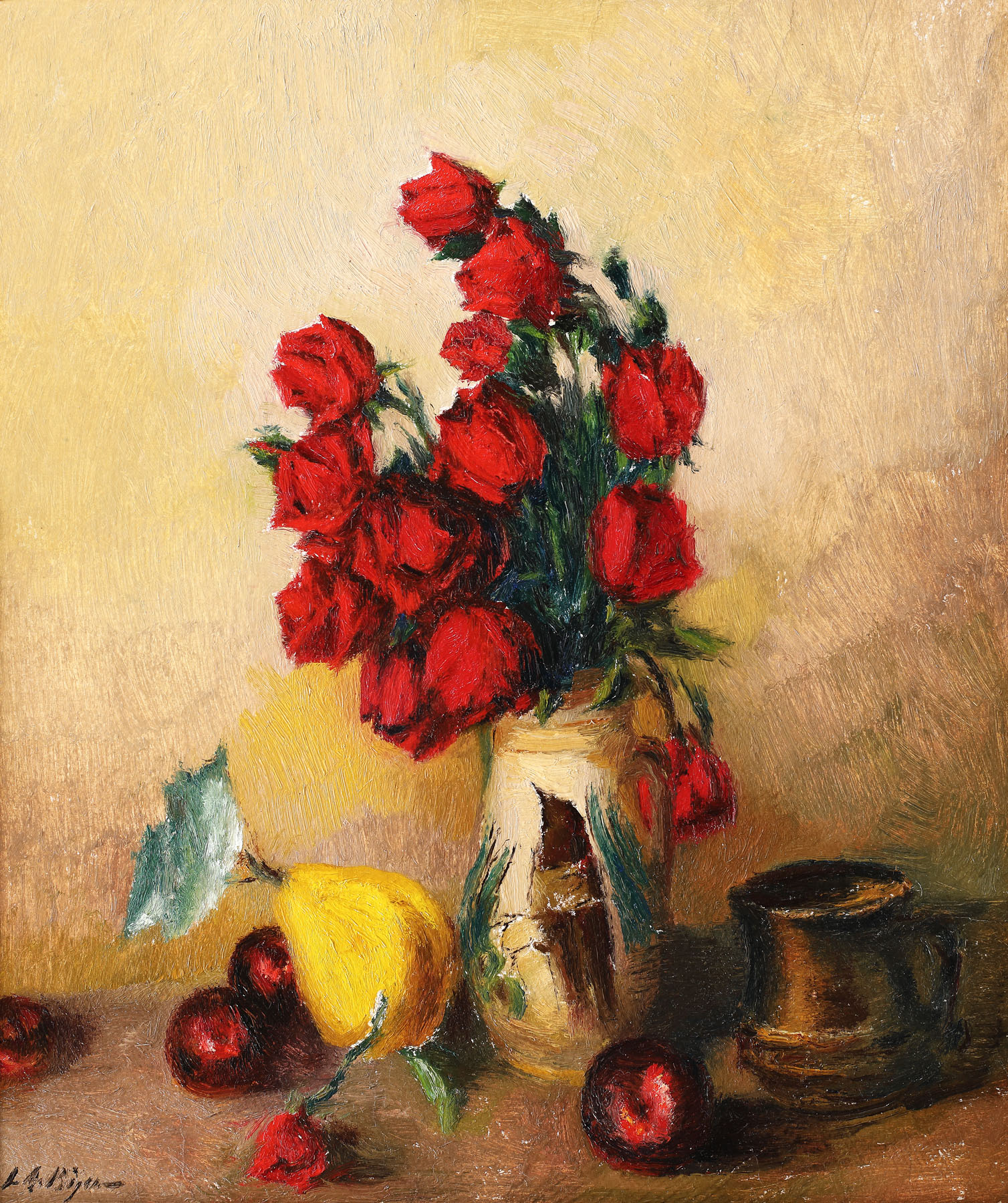 Still life with fruits and roses