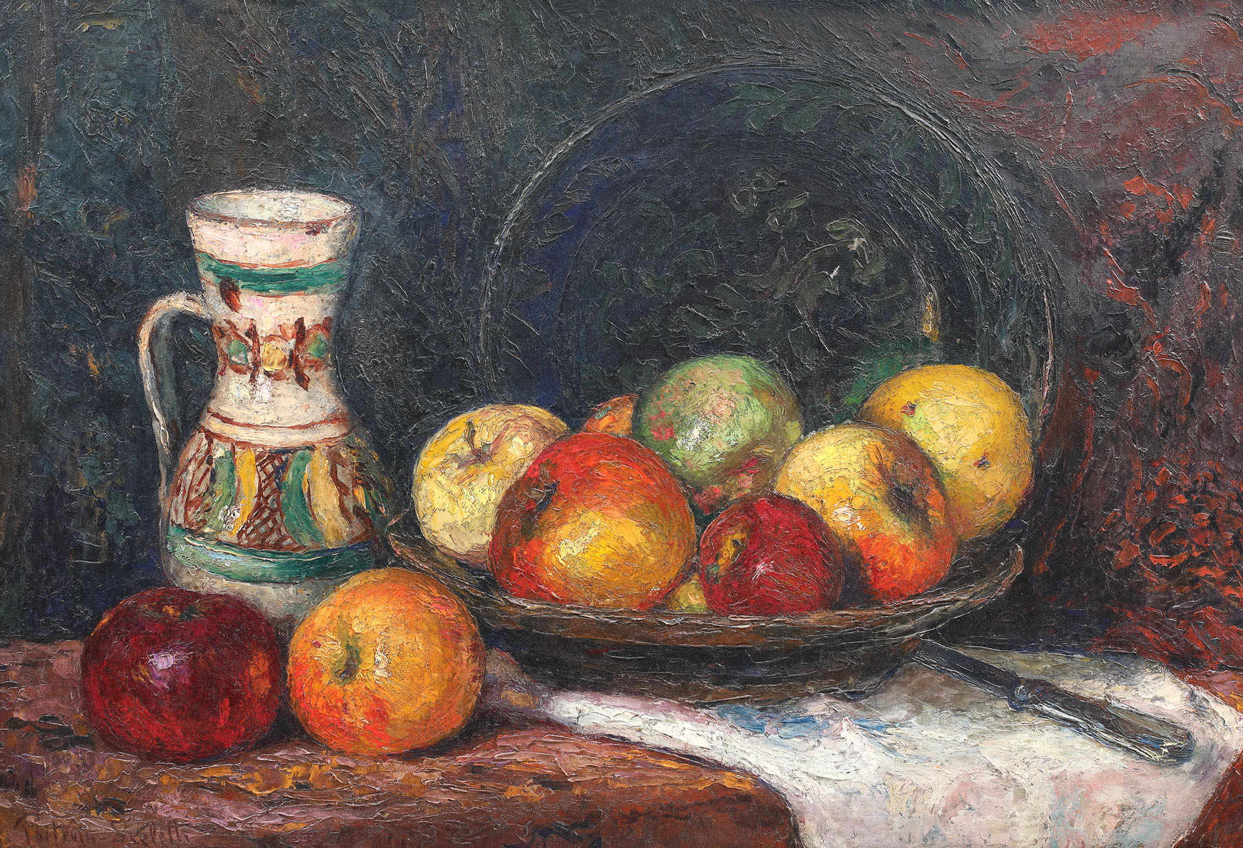 Still life with apples and jug