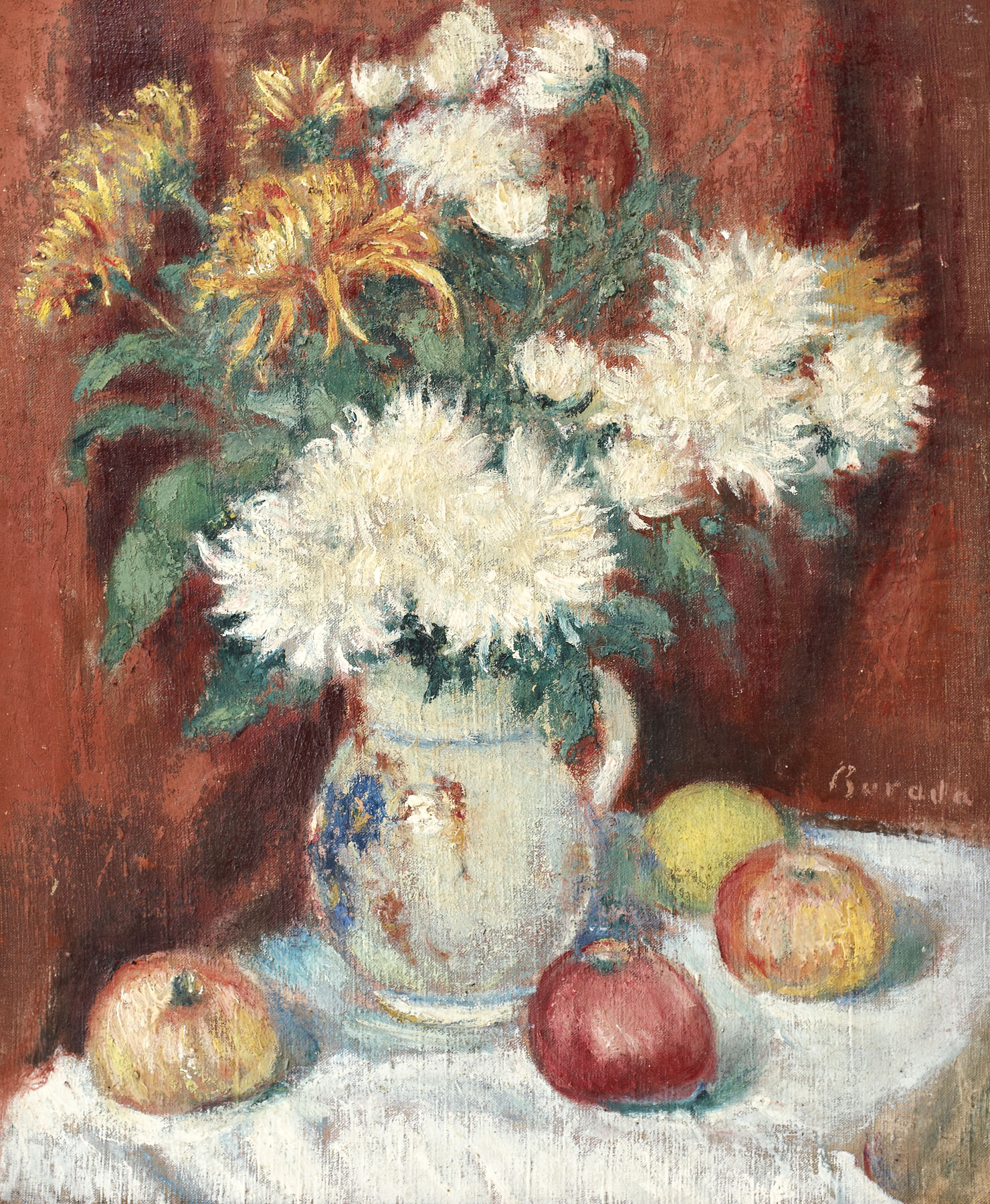 Still life with apples and Chrysanthemums