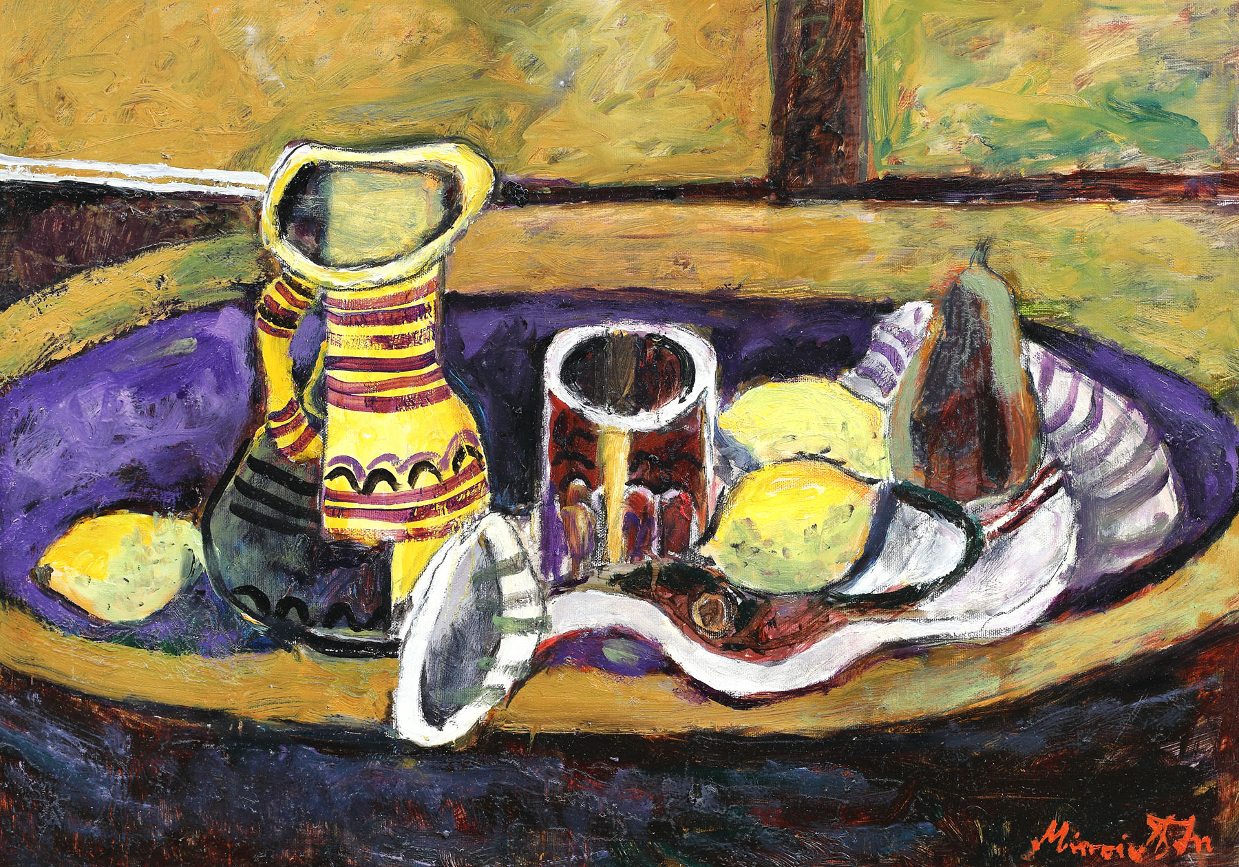 Still life with pottery and fruits