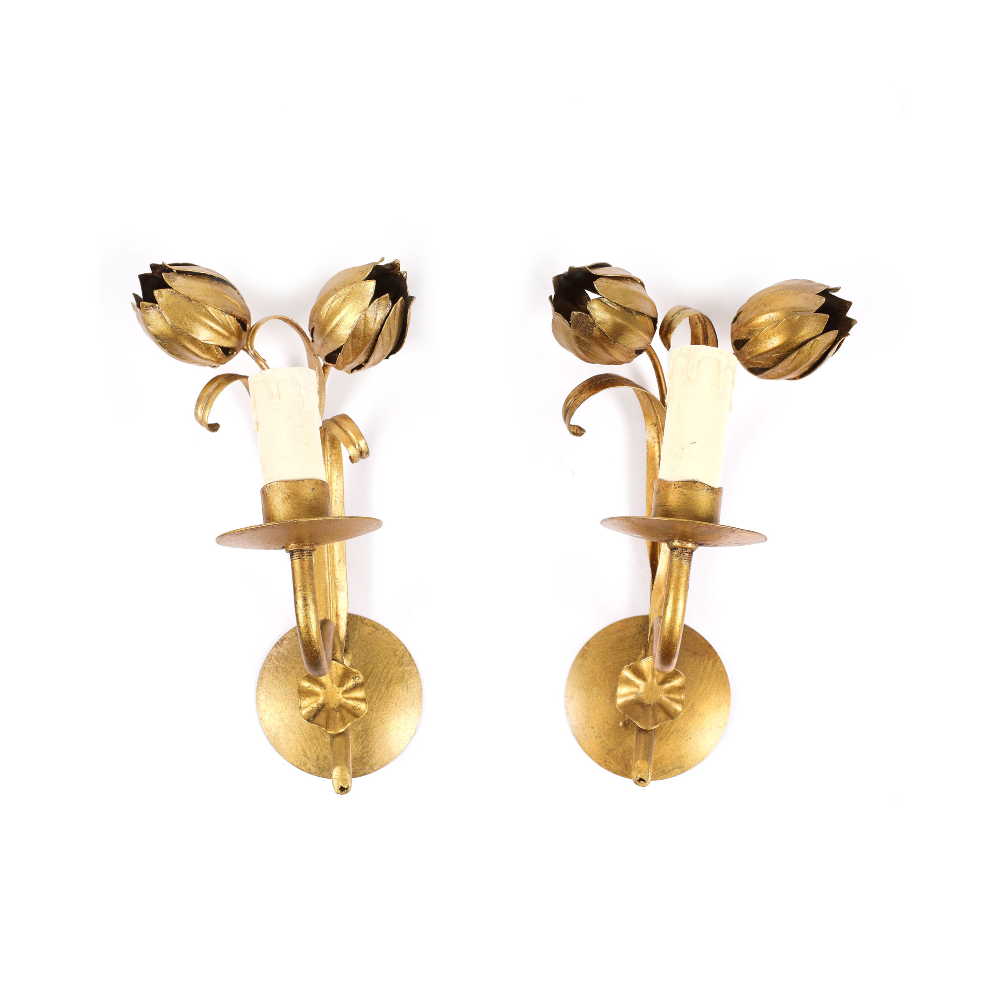 "Tulip flowers" - pereche de aplice Maison Baguès, Mid-century, din metal aurit