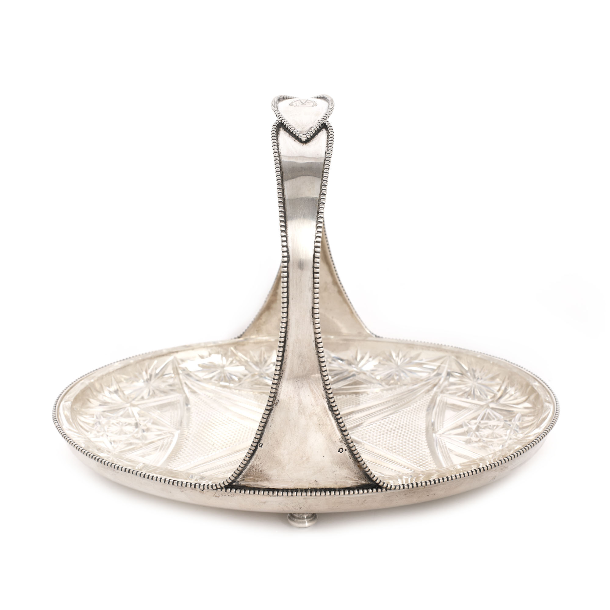 Coș în manieră Sezession, din argint, cu mâner monogramat, cca. 1900
