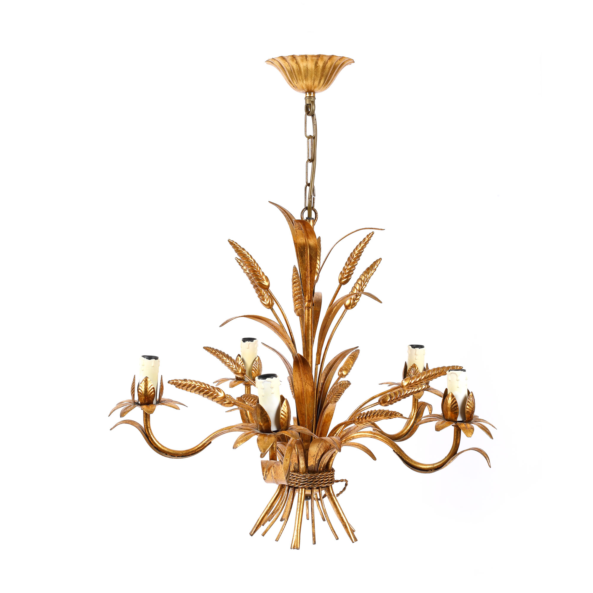 "Gerbe de Blé" - lampă de plafon cu cinci lumini, design Robert Goossens, realizat de Maison Baguès pentru Yves Saint Laurent și Coco Chanel