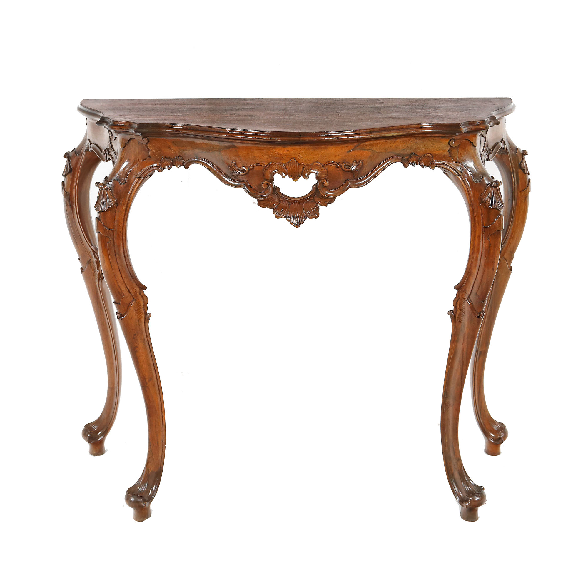 Consolă în manieră Louis XV, din lemn de acaju, începutul sec. XX