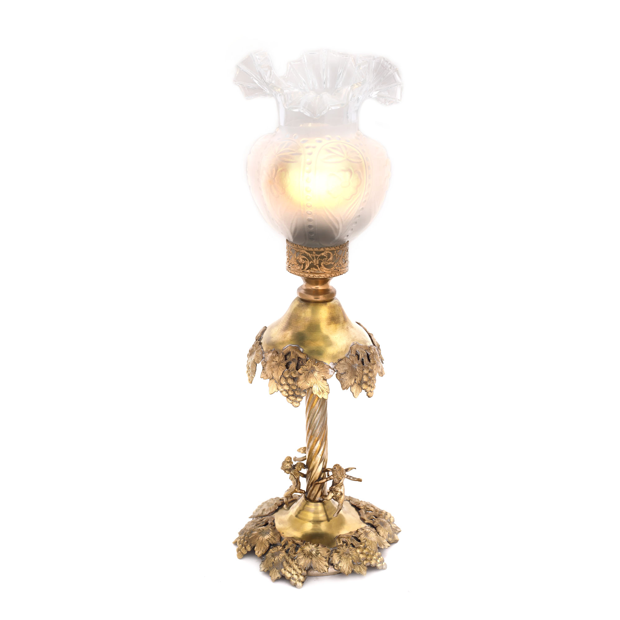 Lampă Belle Époque, din bronz aurit și sticlă parțial satinată, cca. 1900