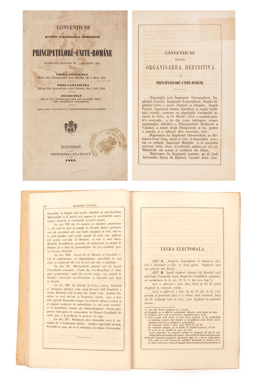 "Convențiune pentru organisarea definitivă a Principatelor Unite Române încheiată la Paris, în 7/19 august 1858", 1864