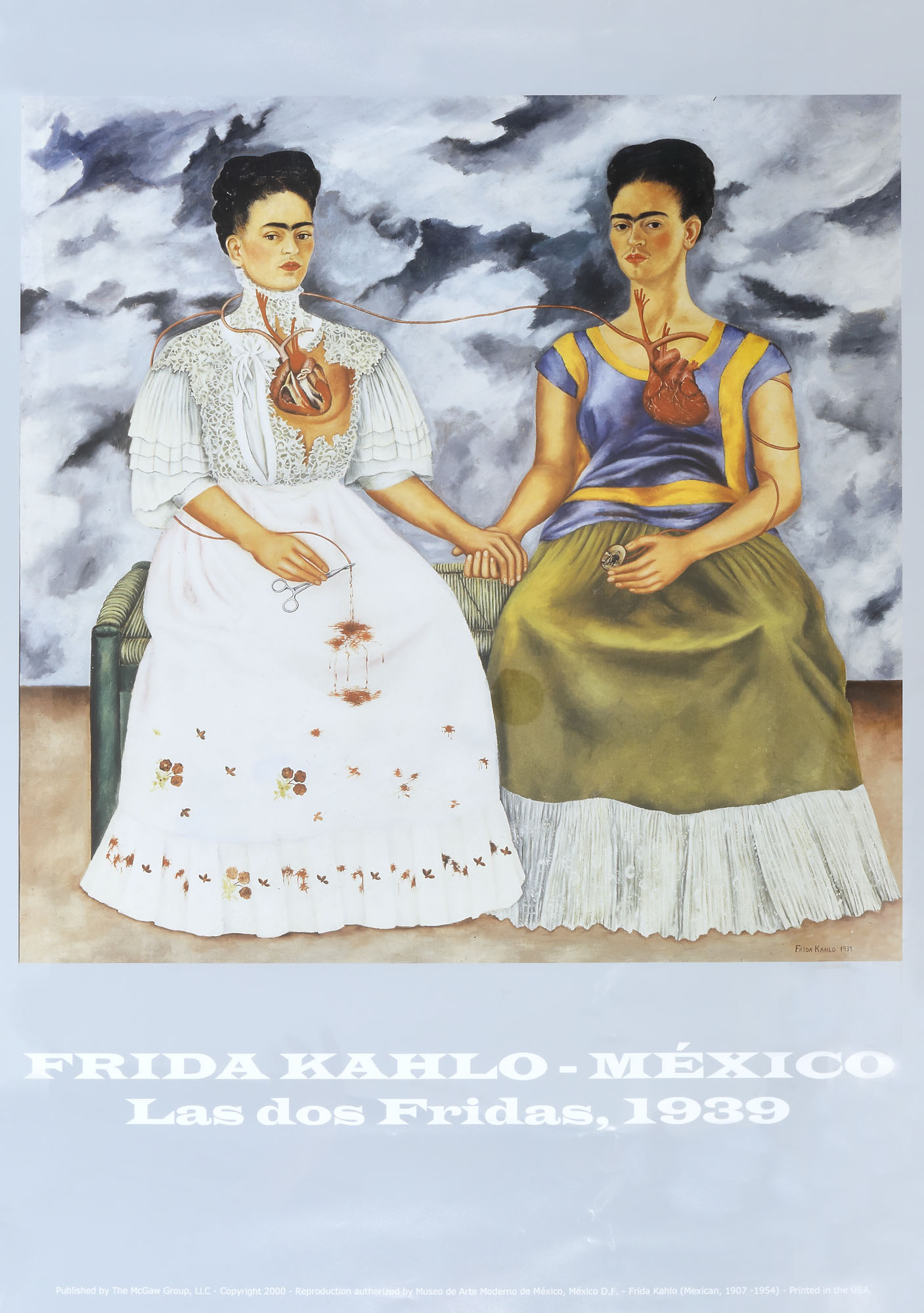 Afiș de promovare, ilustrând lucrarea "Las dos Fridas", de Frida Kahlo, Mexic, 1939