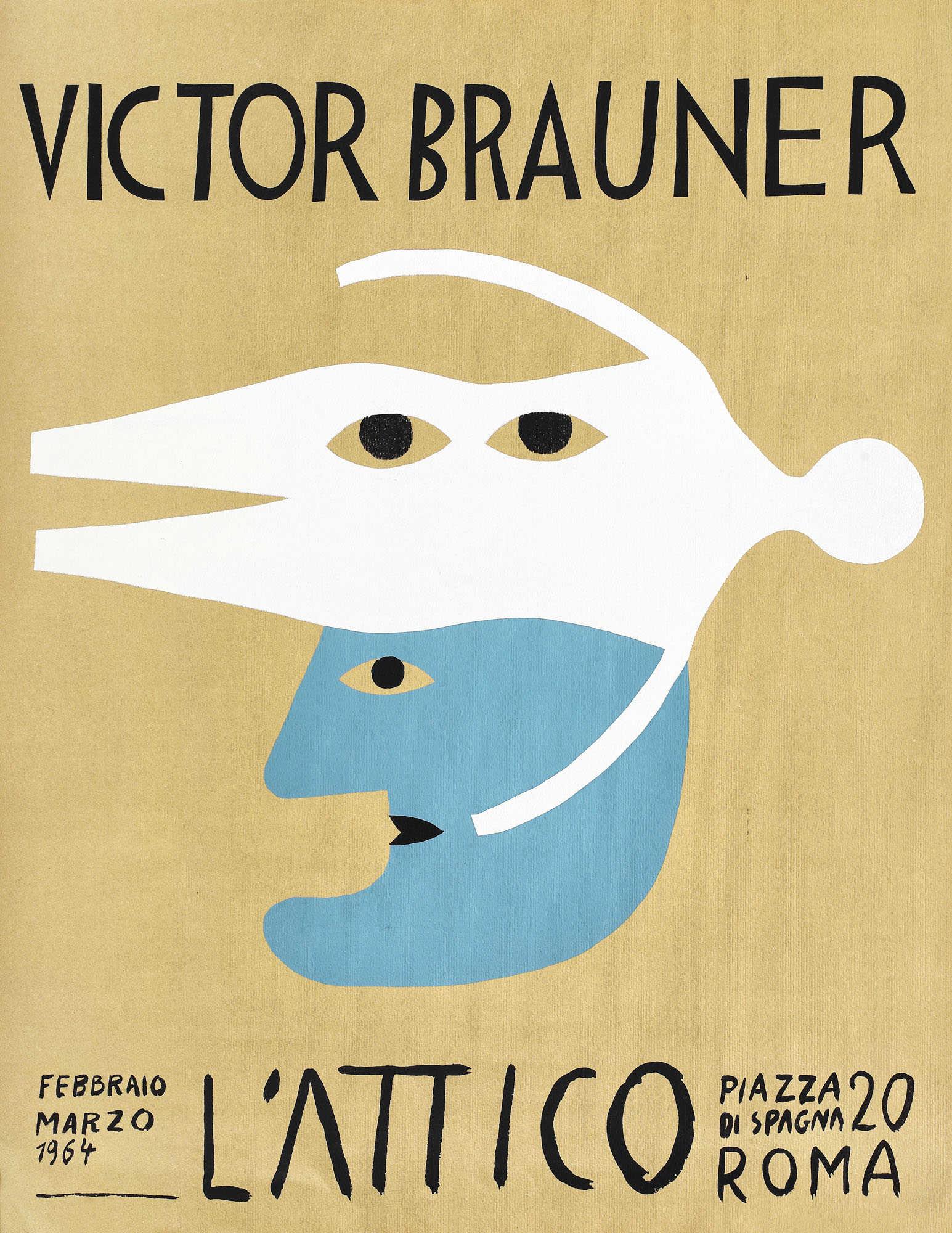 Afiș al unei expoziții Victor Brauner, la Galeria L'Attico, Roma, Italia, februarie-martie 1964