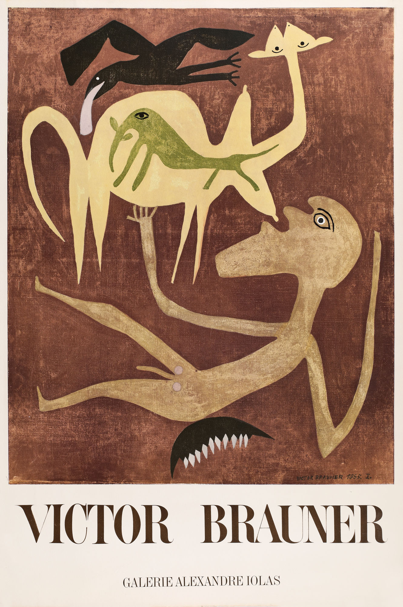 Afișul expoziției Victor Brauner, "Fete Des Meres Et Mythologie ", la Galeria Alexandre Iolas, Paris, 1966