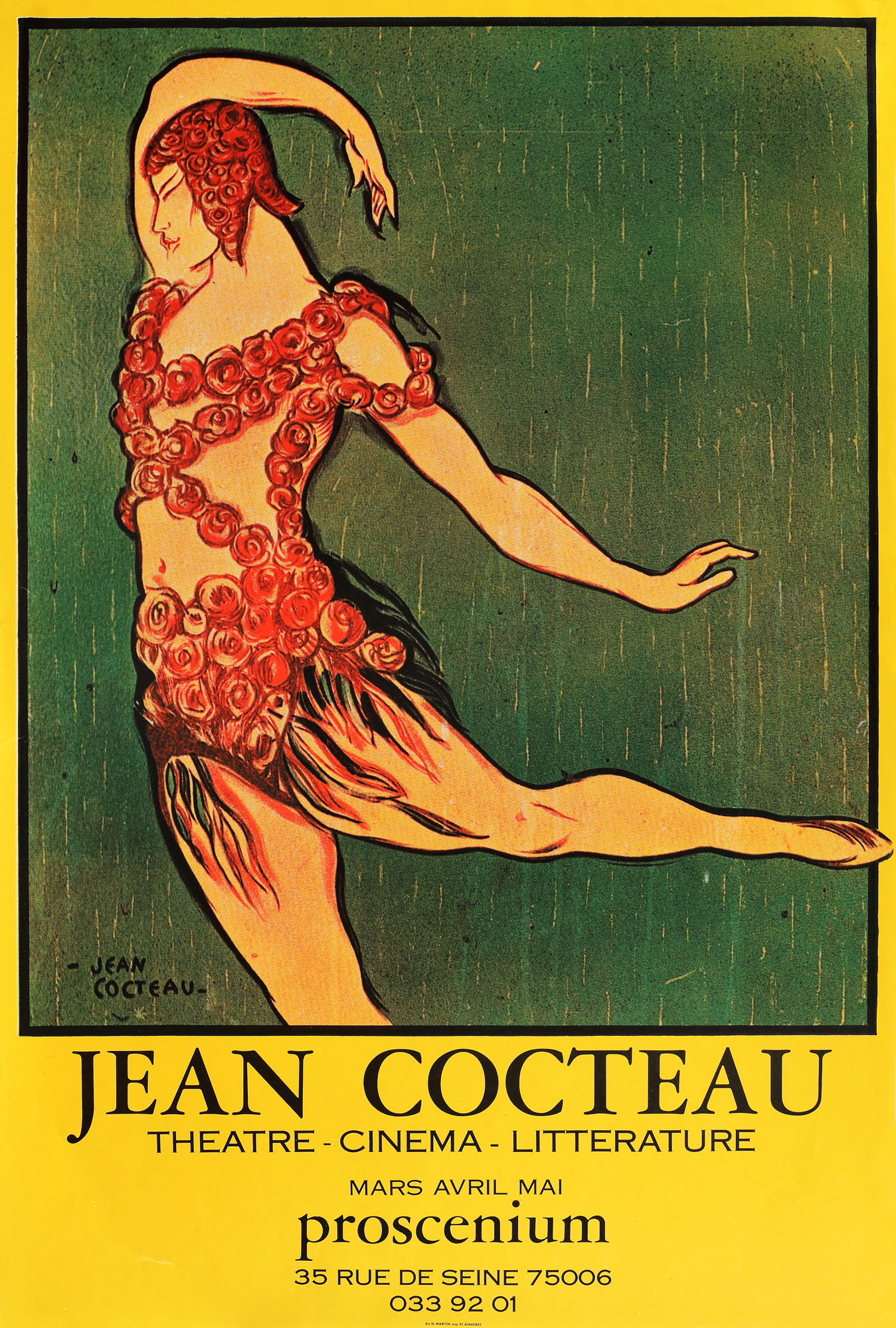 Afiș al unei expoziții Jean Cocteau, de la Teatrul Proscenium, Paris, cca. 1980