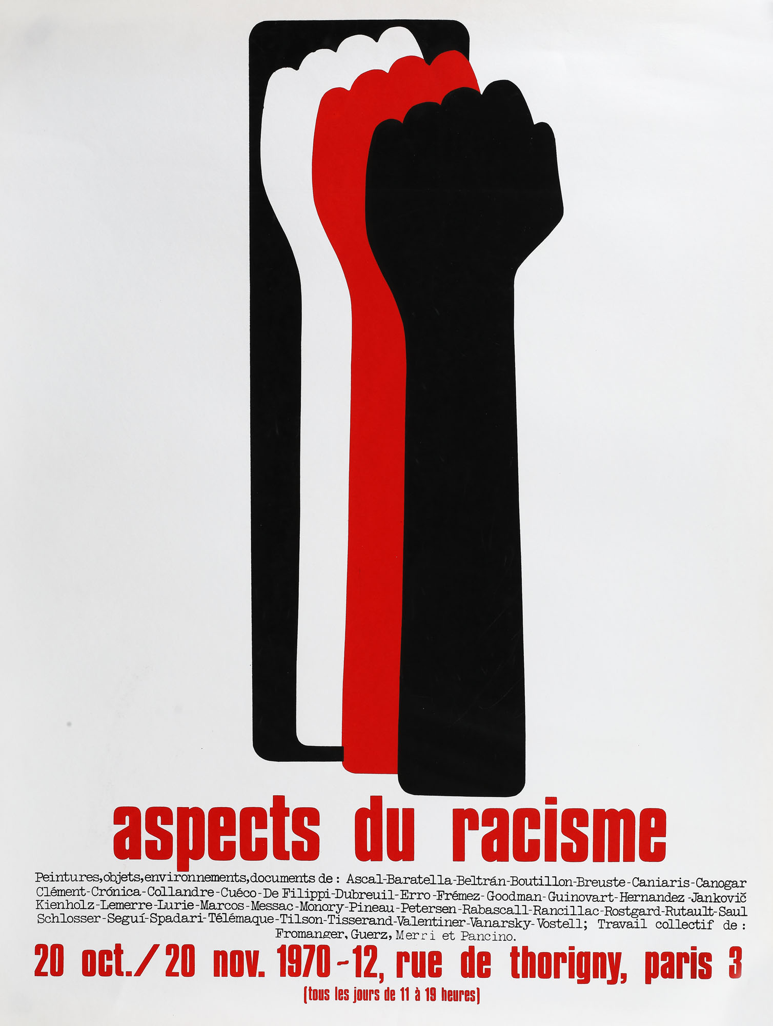 Poster of the exhibition Aspects du racisme, Paris, October 20 - November 20, 1970